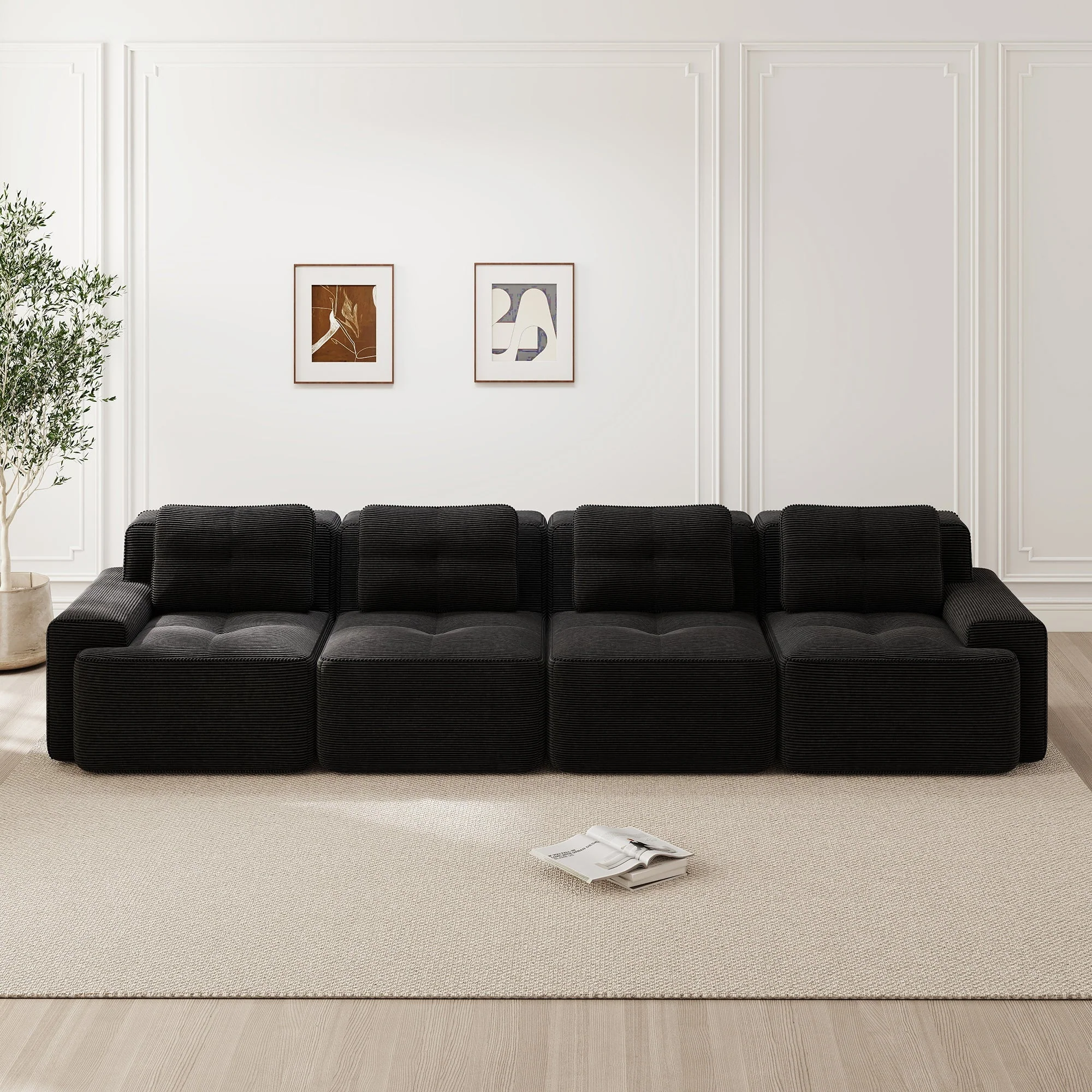 Modular Cloud Sofa 4-Seater Deep Seat Corduroy - Black - Image 2