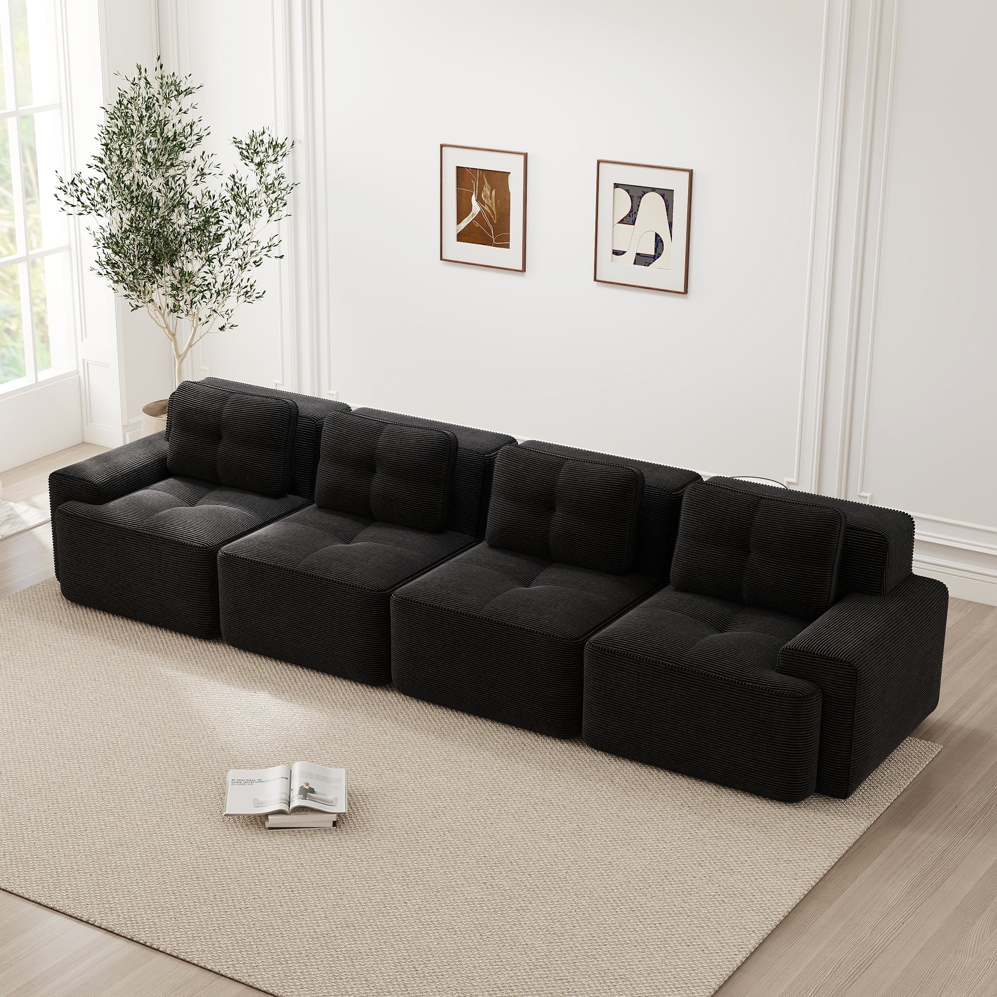 Modular Cloud Sofa 4-Seater Deep Seat Corduroy - Black - Image 3
