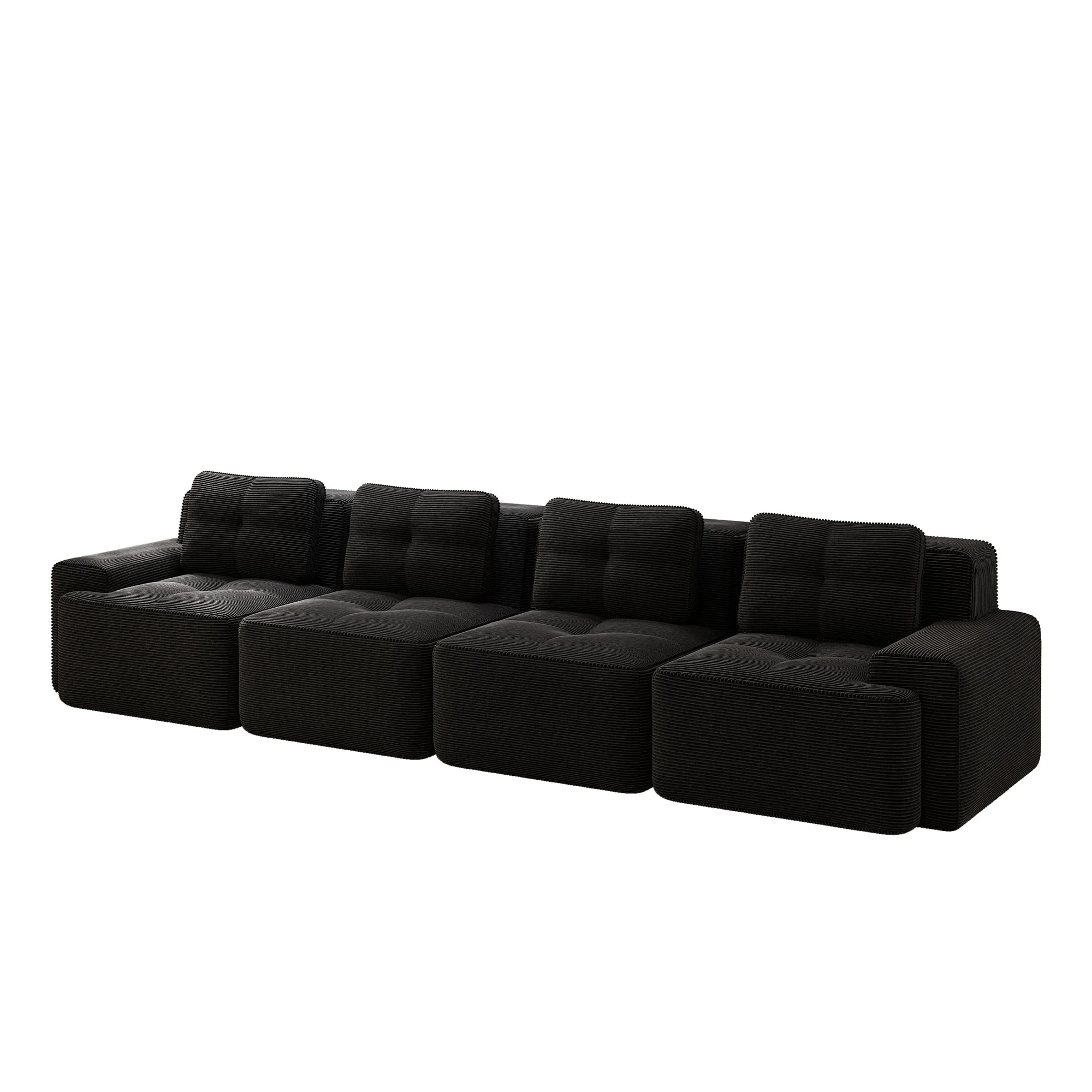 Modular Cloud Sofa 4-Seater Deep Seat Corduroy - Black - Image 4