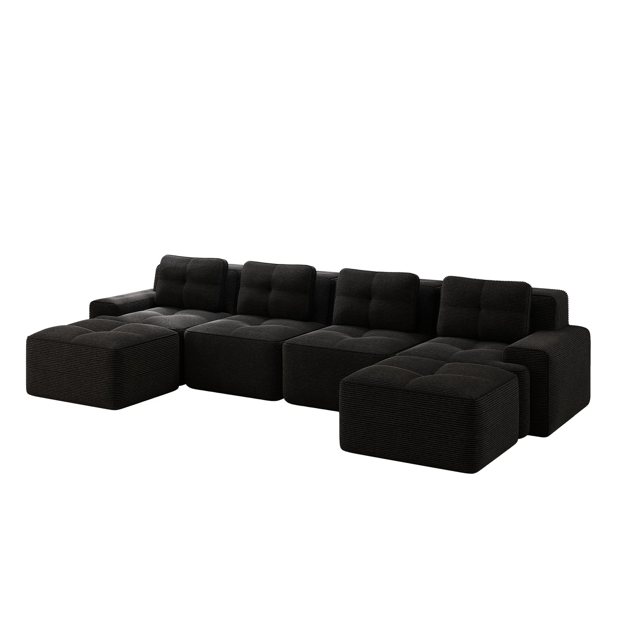 Modular Cloud Sofa U-Shaped Chaise Lounge 4-Seater Corduroy Black - Image 4