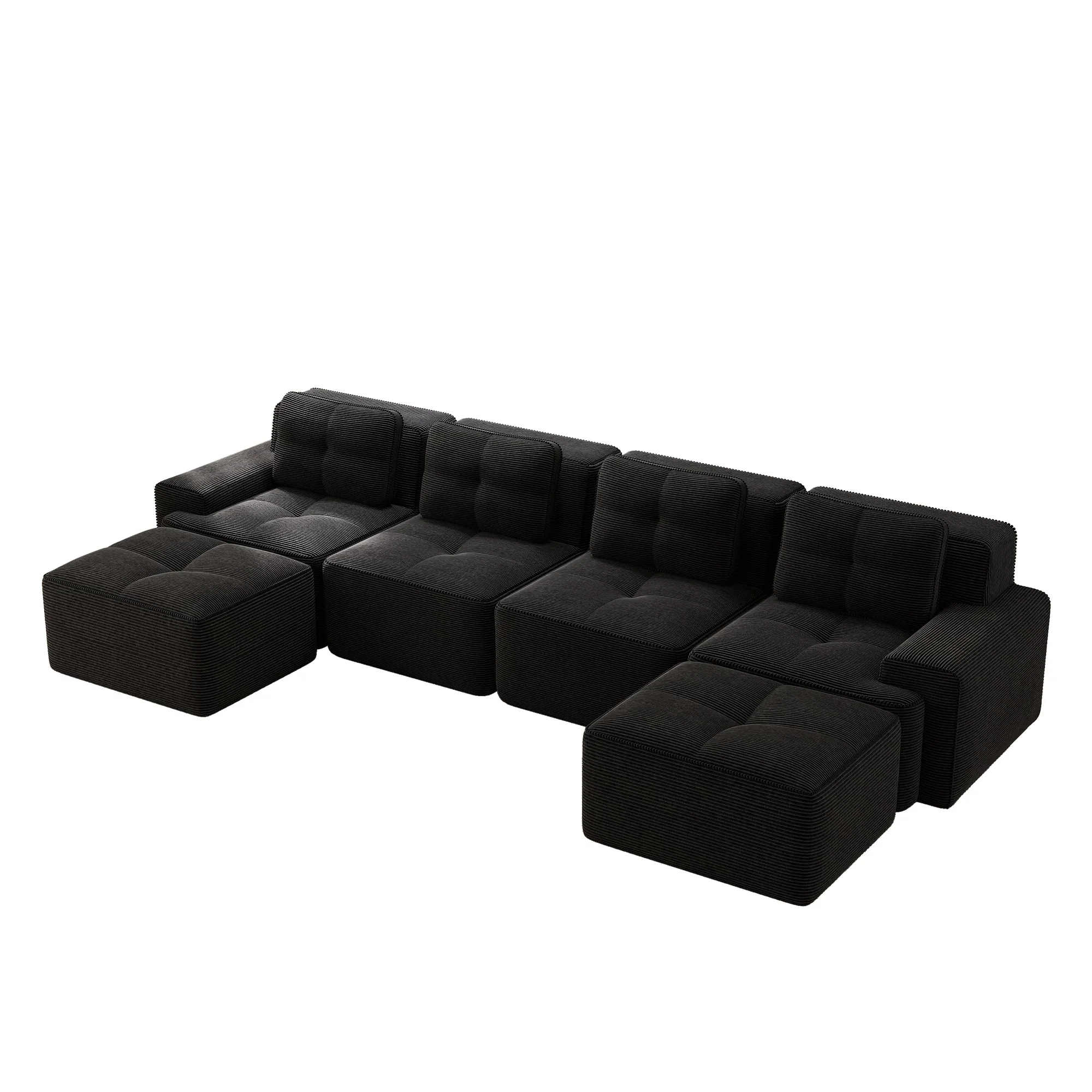 Modular Cloud Sofa U-Shaped Chaise Lounge 4-Seater Corduroy Black - Image 6