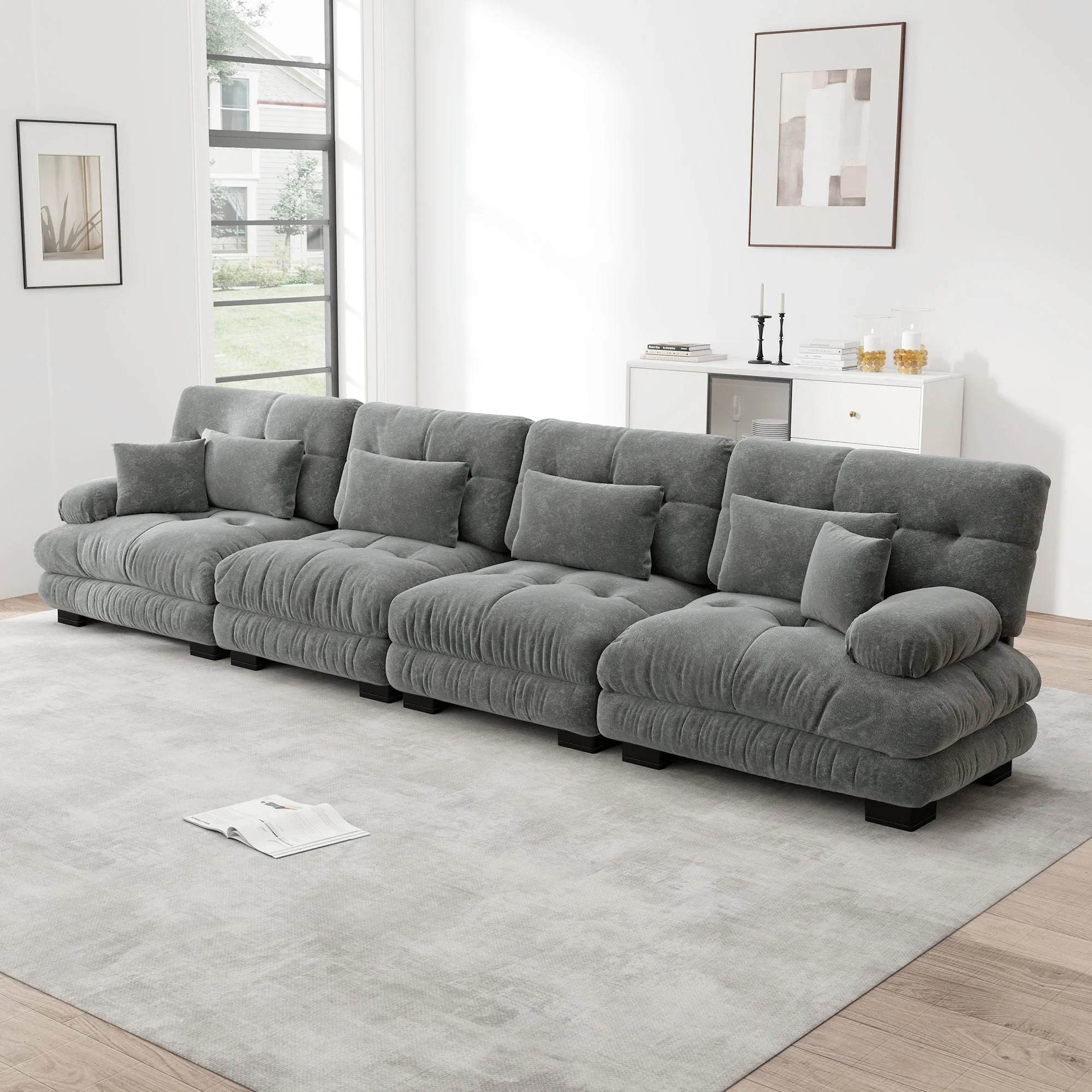 Modular Corner Sofa, 4-Seater Deep Seat Sleeper, Chenille Grey - Image 2