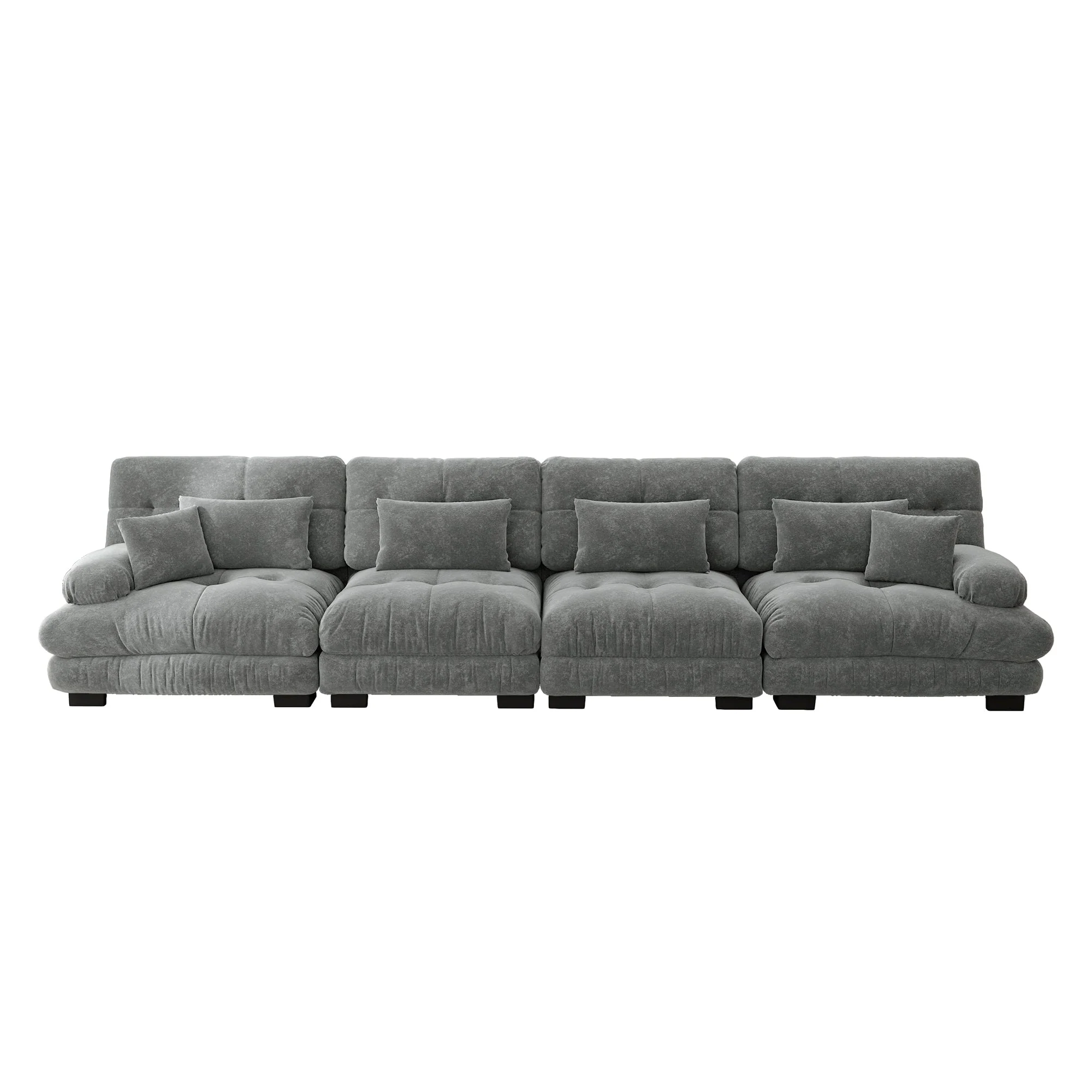Modular Corner Sofa, 4-Seater Deep Seat Sleeper, Chenille Grey - Image 4