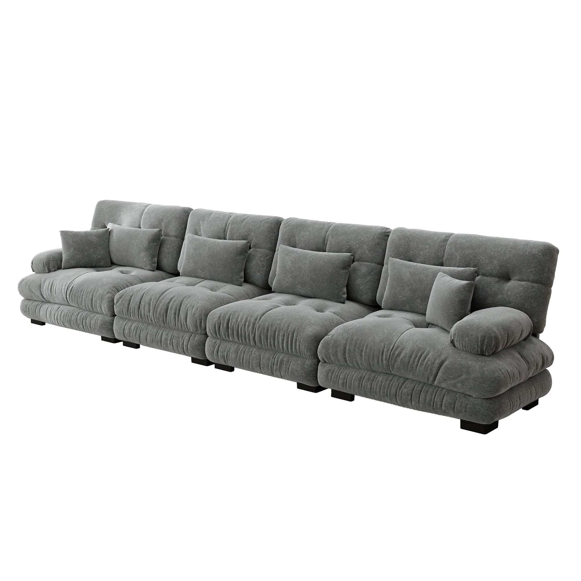 Modular Corner Sofa, 4-Seater Deep Seat Sleeper, Chenille Grey - Image 5