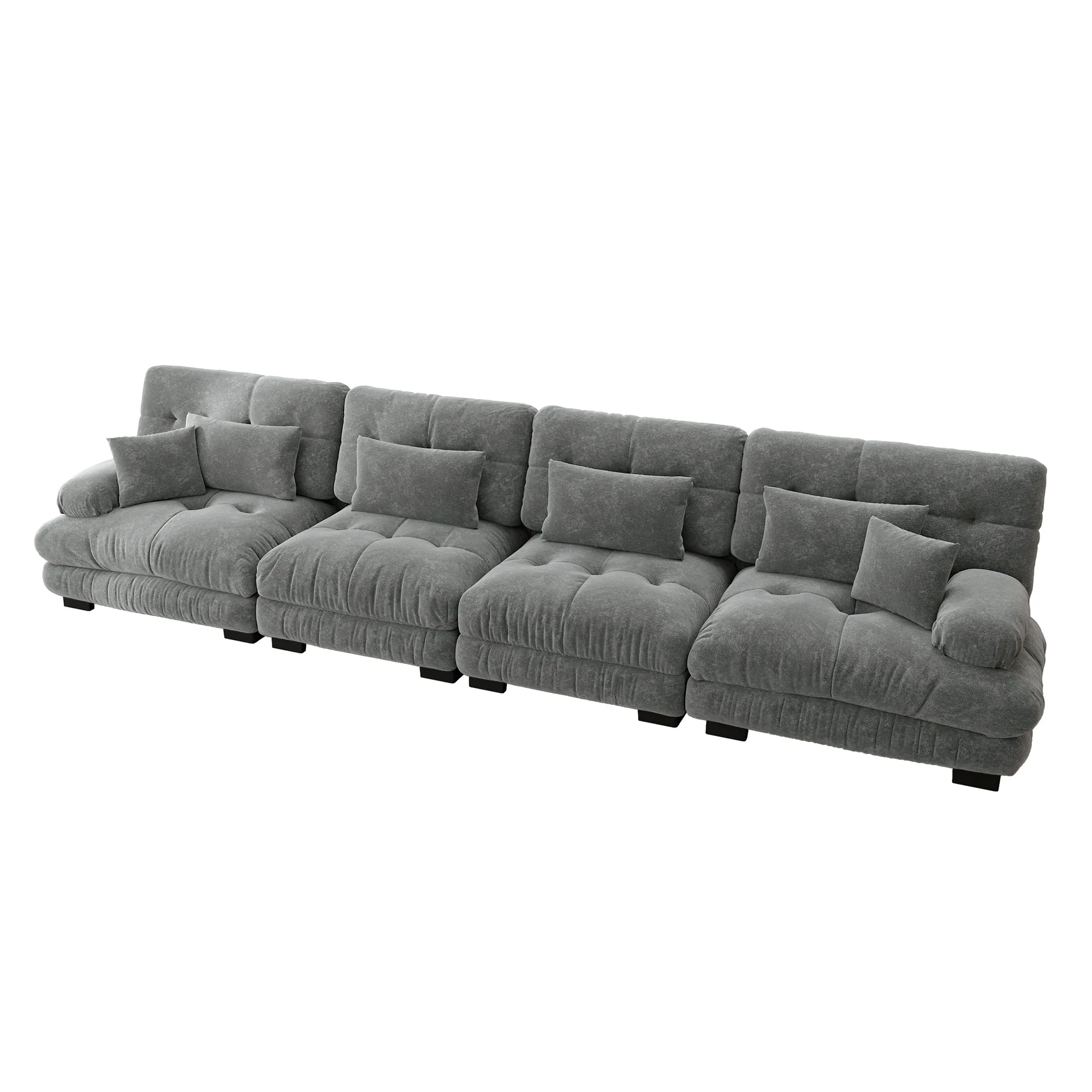 Modular Corner Sofa, 4-Seater Deep Seat Sleeper, Chenille Grey - Image 6