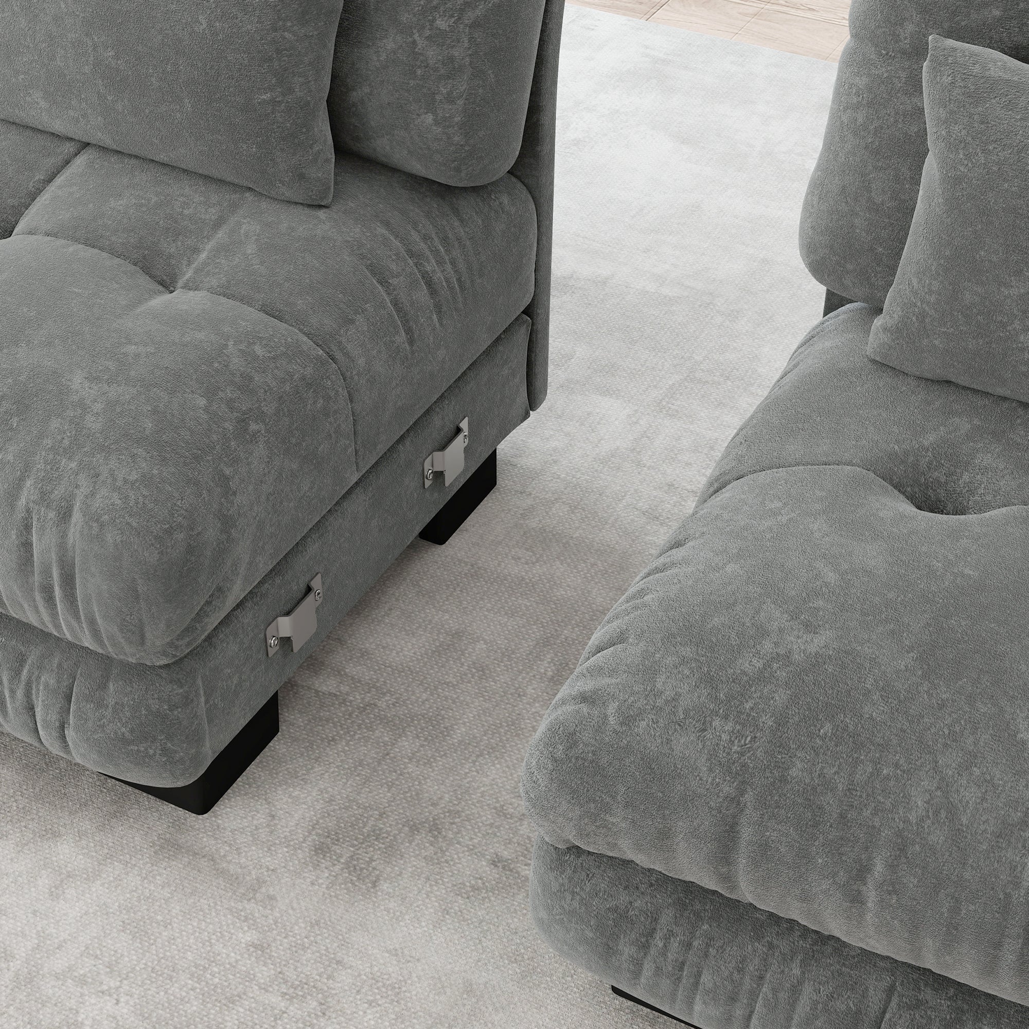 Modular Corner Sofa, 4-Seater Deep Seat Sleeper, Chenille Grey - Image 8