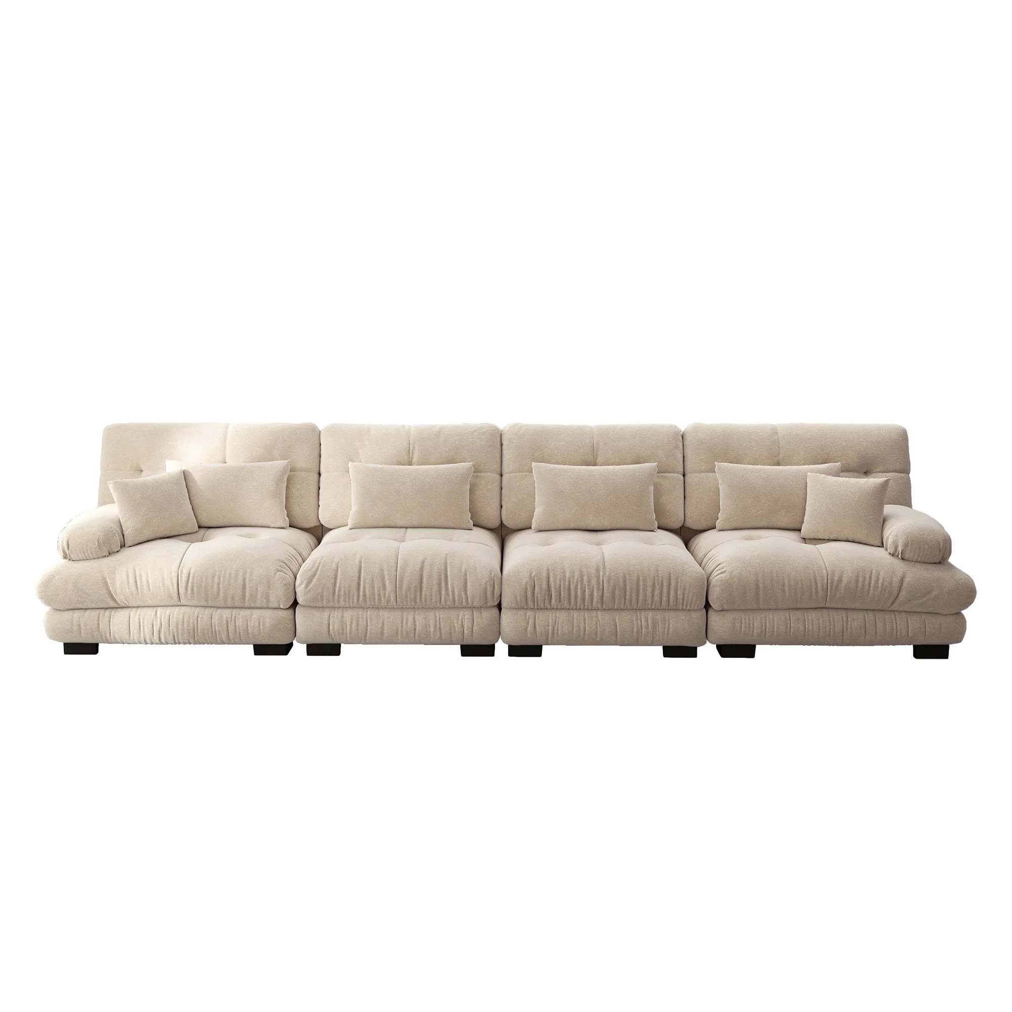 Modular Corner Sofa, 4-Seater Deep Seat Sleeper, Light Brown Chenille - Image 4