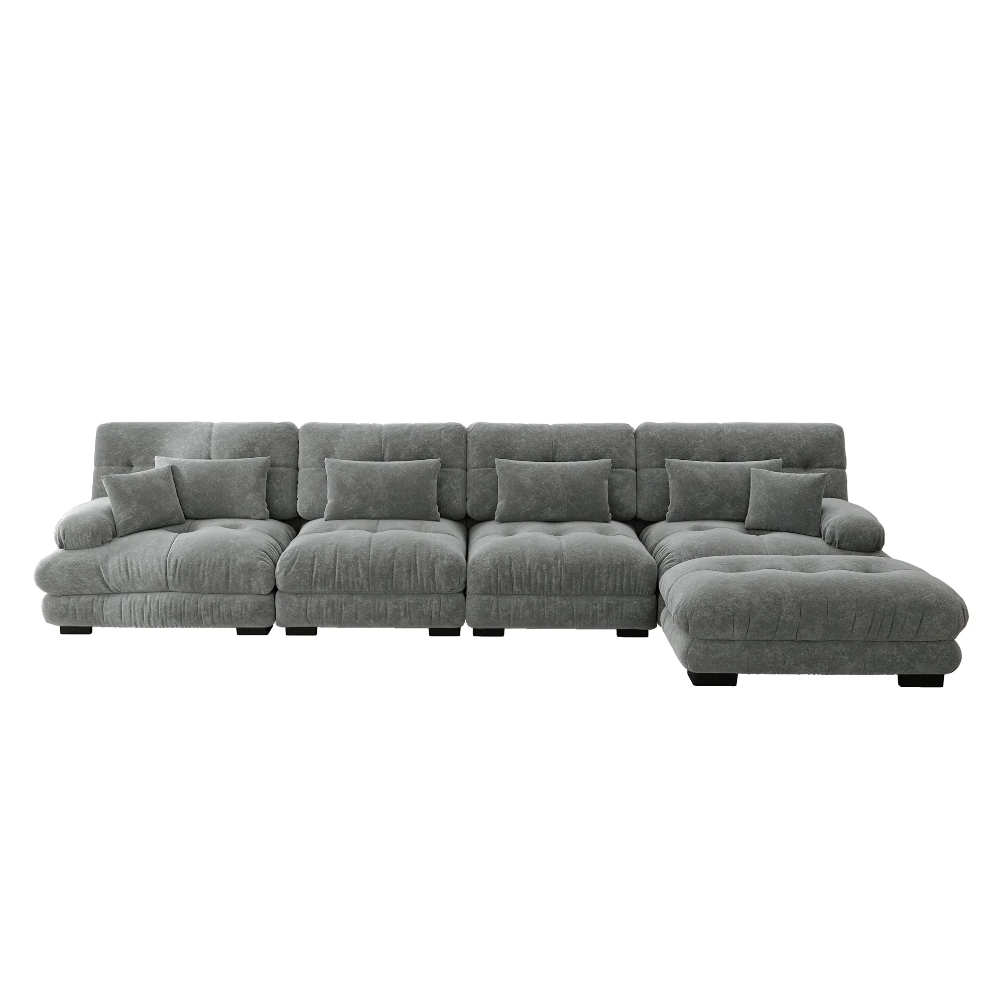 Modular Corner Sofa L-Shaped 4-Seater Couch Set Movable Ottoman DIY Chenille Grey - Image 4
