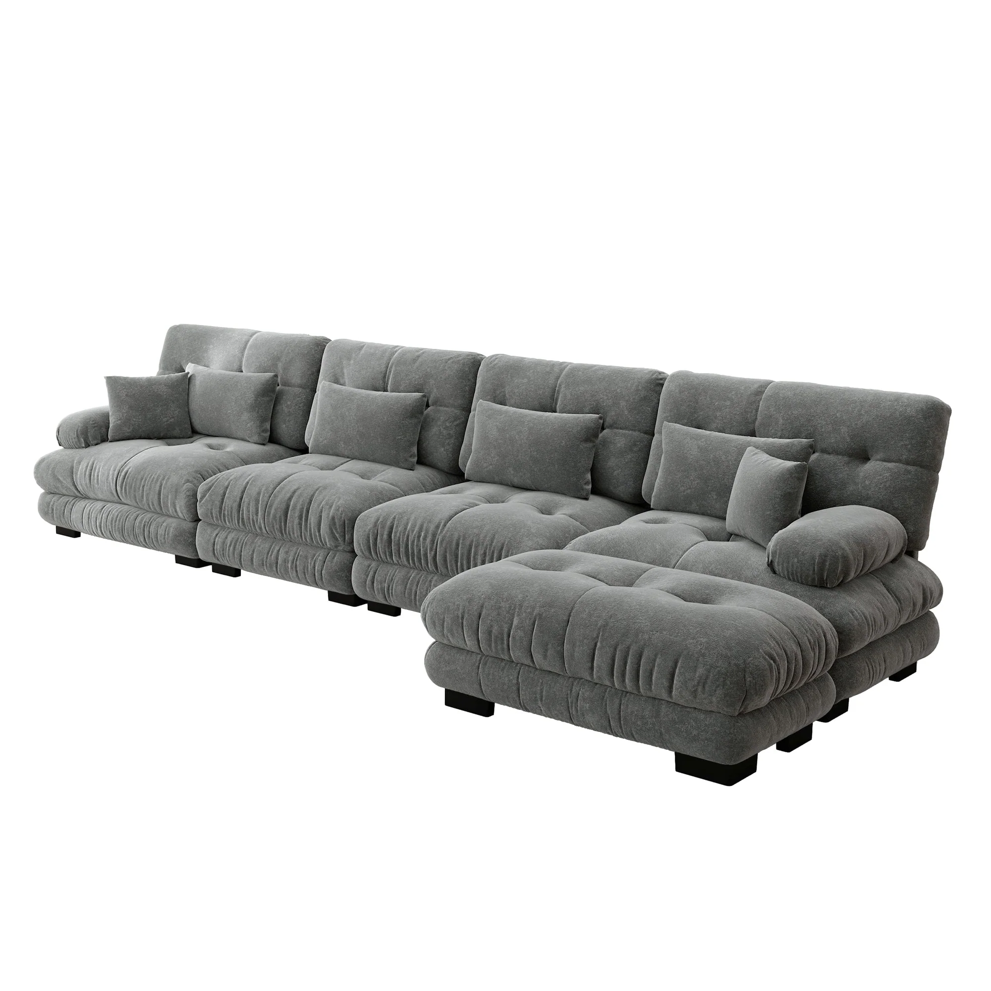 Modular Corner Sofa L-Shaped 4-Seater Couch Set Movable Ottoman DIY Chenille Grey - Image 5