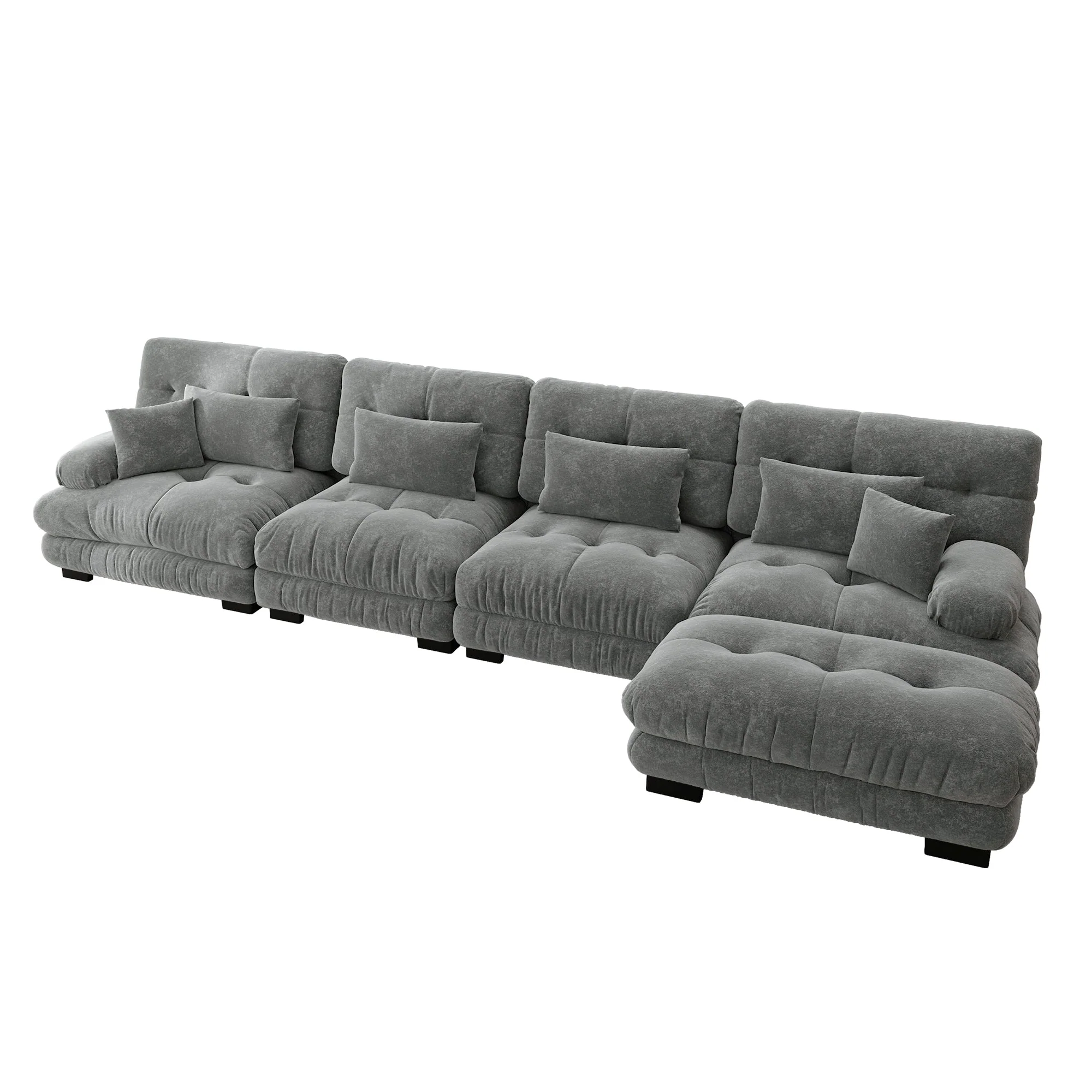Modular Corner Sofa L-Shaped 4-Seater Couch Set Movable Ottoman DIY Chenille Grey - Image 6