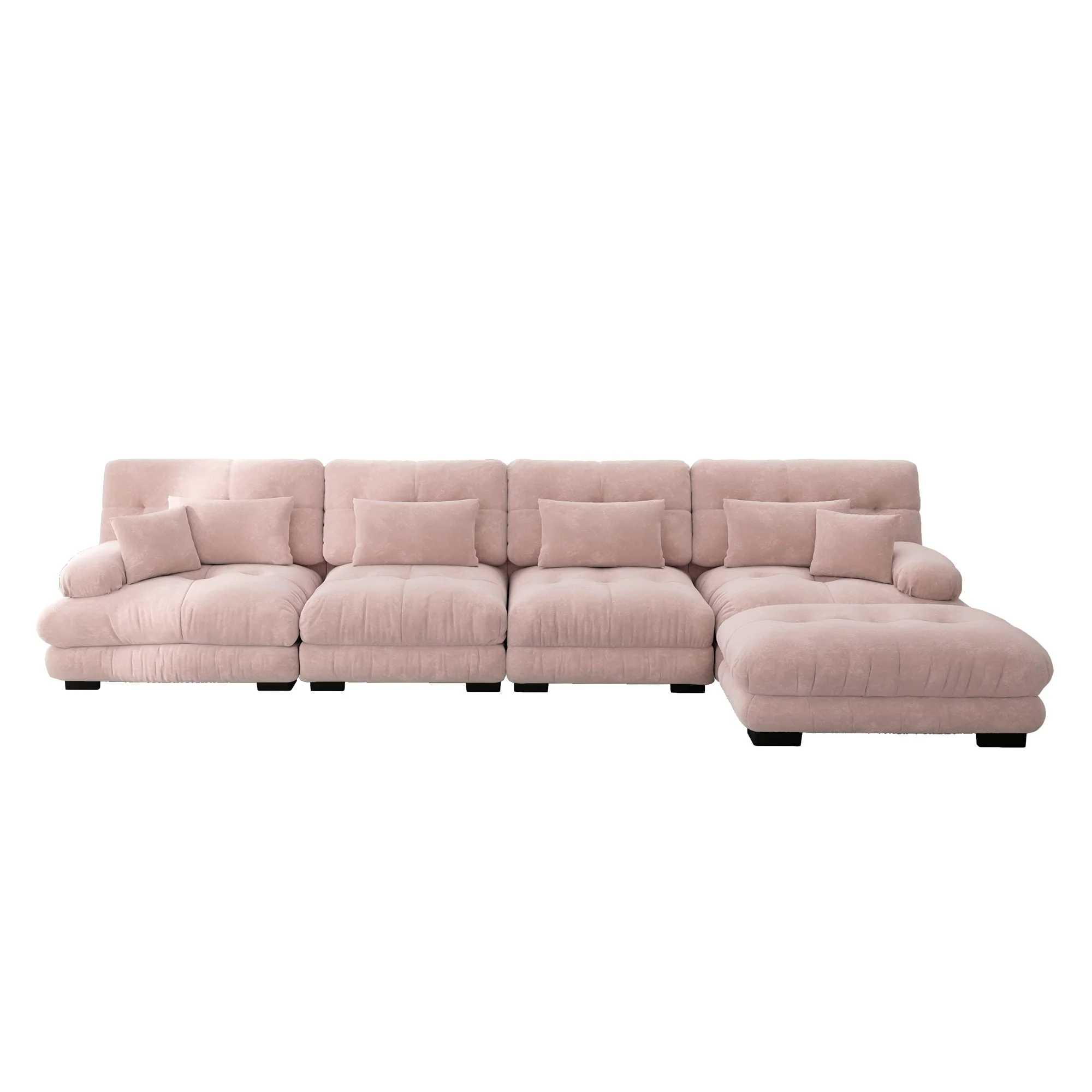 Modular Corner Sofa, L-shaped 4-Seater with Movable Ottoman, Chenille Pink - Image 4