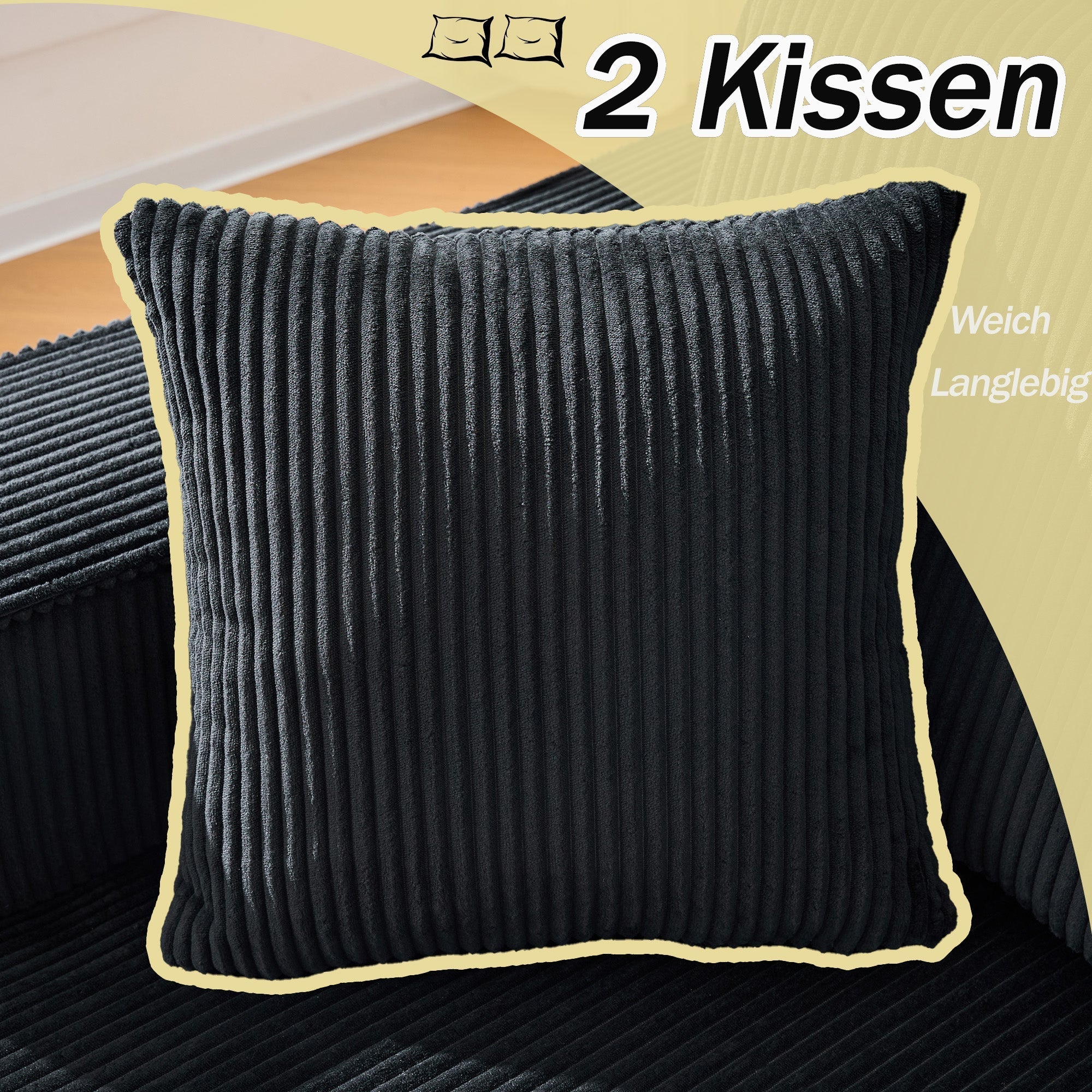 Modular Corner Sofa L-shaped Chaise Lounge High-Density Foam Corduroy Black - Image 6