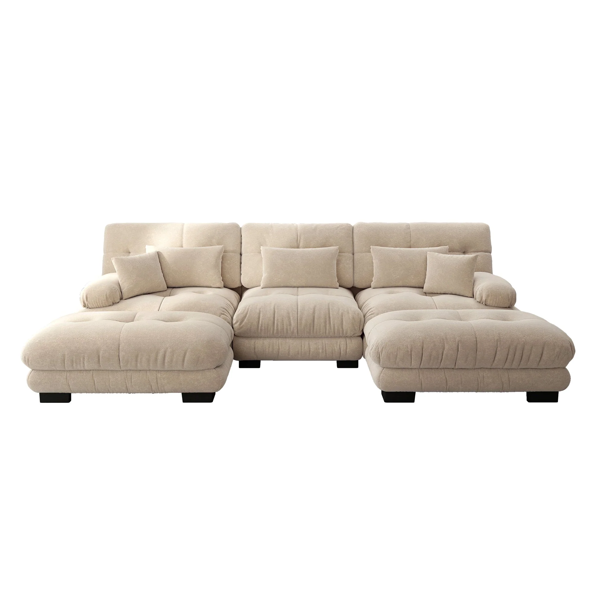 Modular Corner Sofa, Oversized U-Shaped Convertible Sleeper with Ottoman, Light Brown Chenille - Image 4