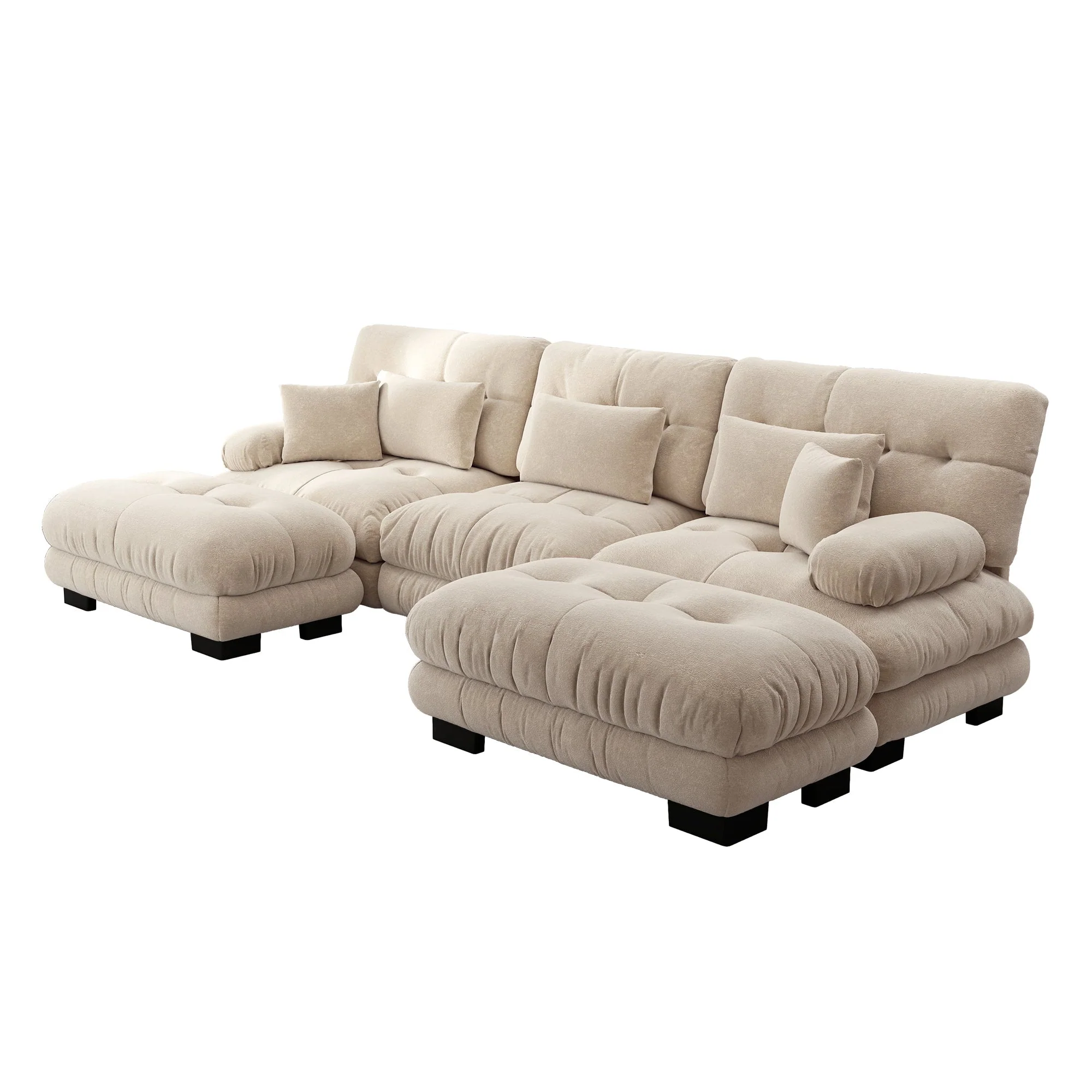 Modular Corner Sofa, Oversized U-Shaped Convertible Sleeper with Ottoman, Light Brown Chenille - Image 6