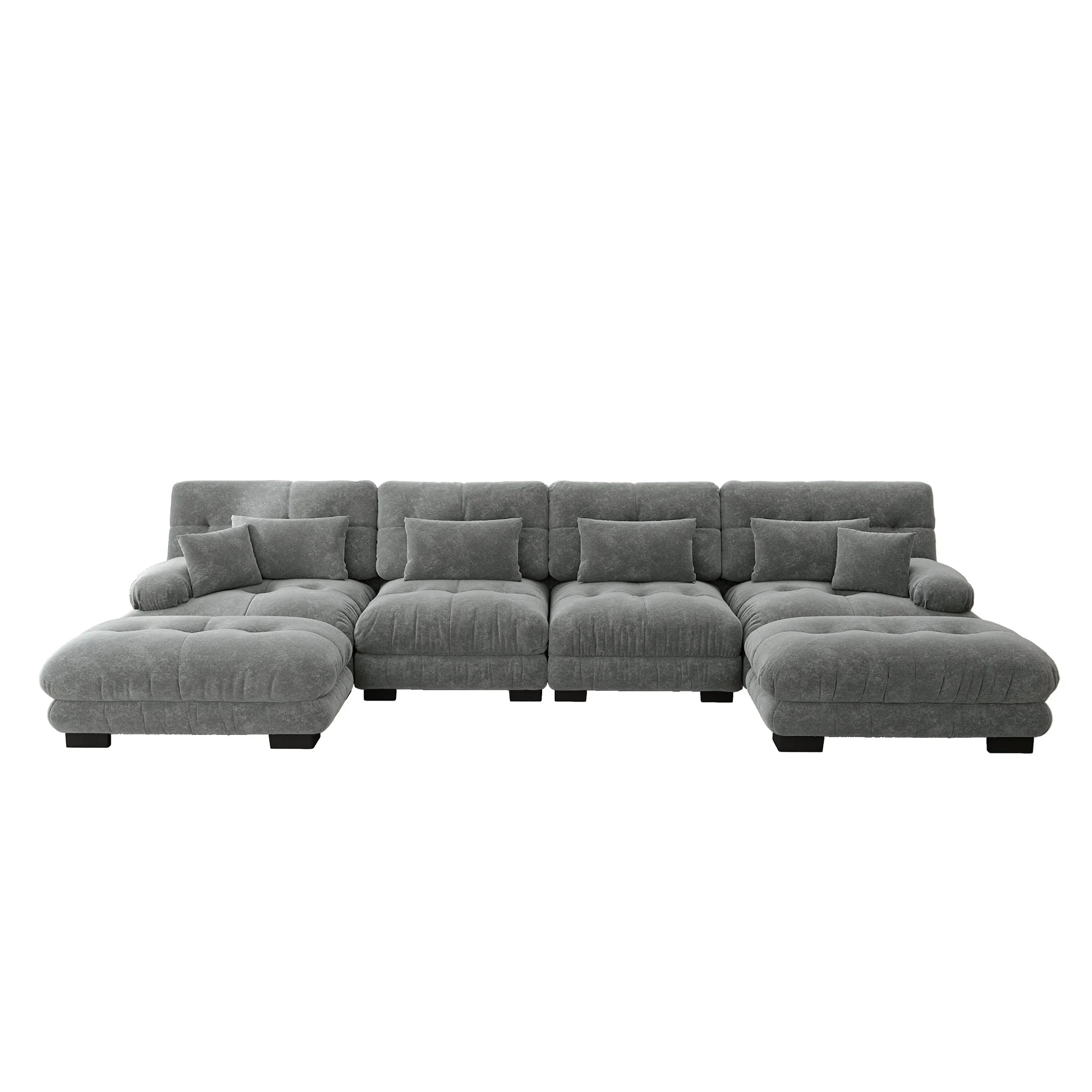 Modular Corner Sofa U-Shaped 4-Seater Movable Ottoman Chenille Grey - Image 4