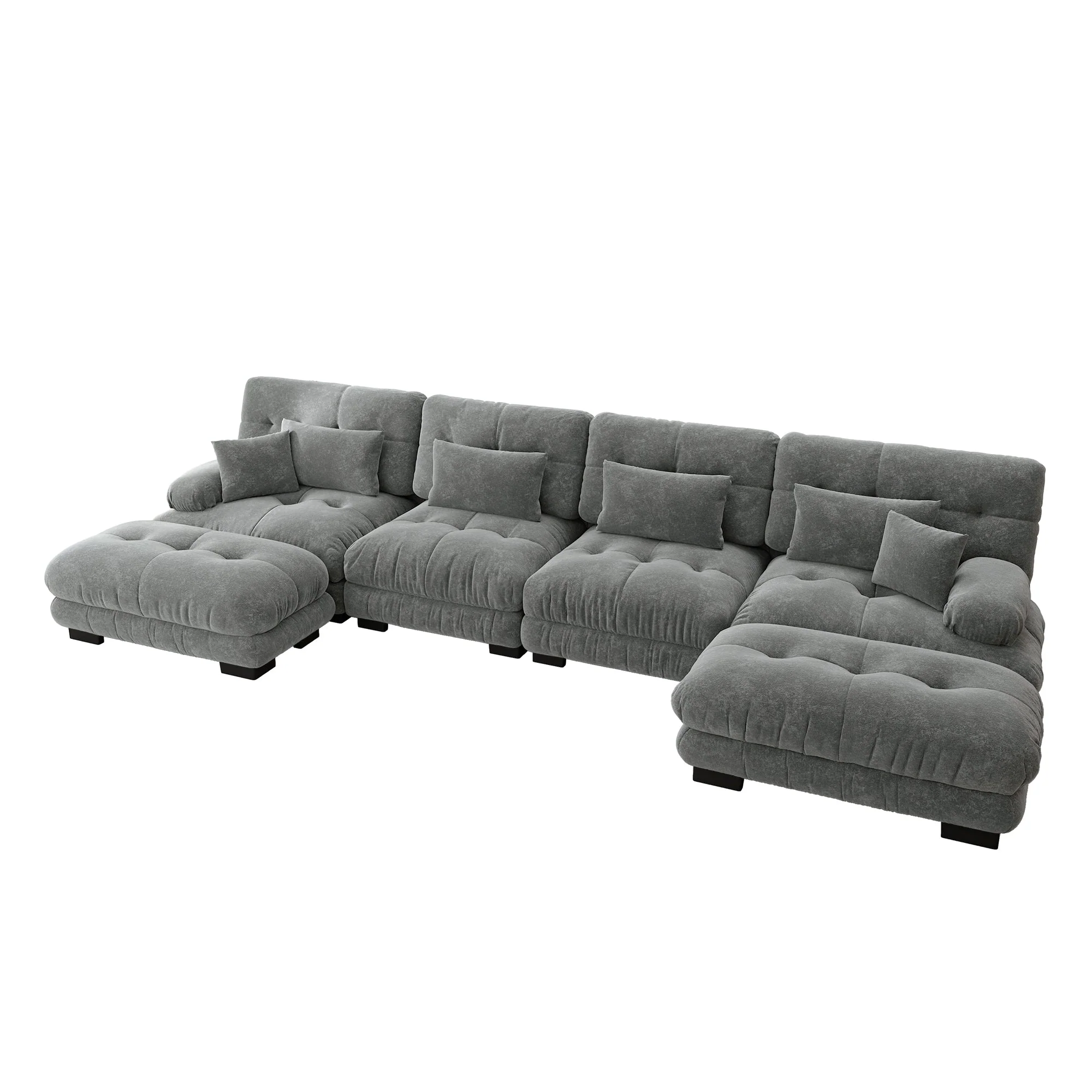 Modular Corner Sofa U-Shaped 4-Seater Movable Ottoman Chenille Grey - Image 5