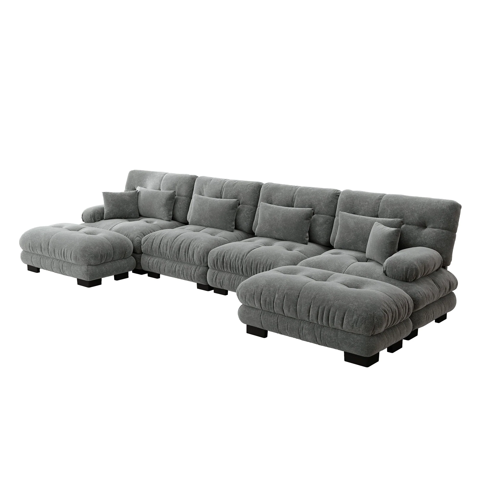 Modular Corner Sofa U-Shaped 4-Seater Movable Ottoman Chenille Grey - Image 6