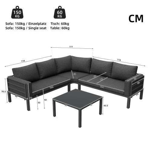 Modular Garden Furniture Set with Corner Sofa, Rocking Chair and Glass Table, Metal Frame and Rope Weave - Image 3