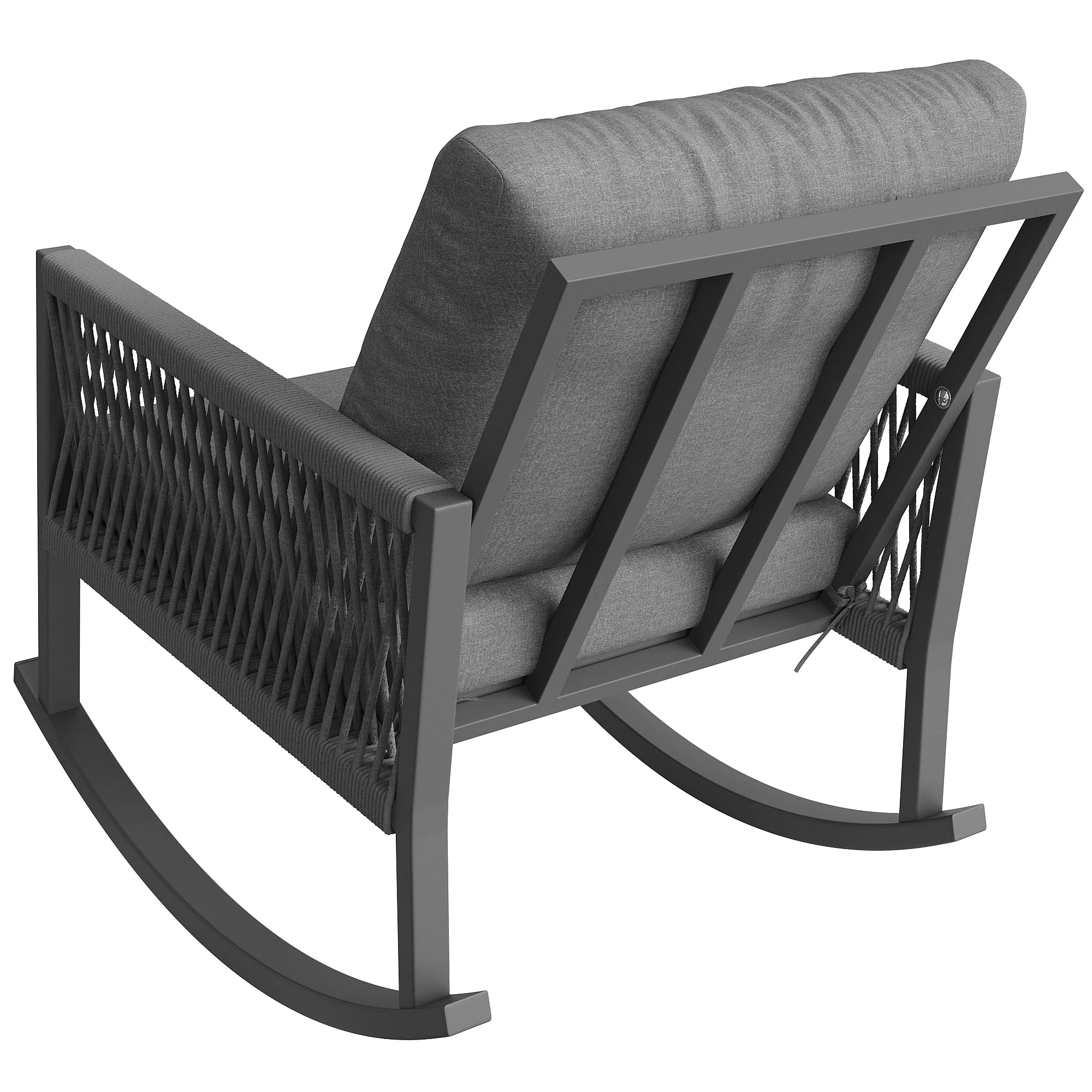 Modular Garden Furniture Set with Corner Sofa, Rocking Chair and Glass Table, Metal Frame and Rope Weave - Image 9