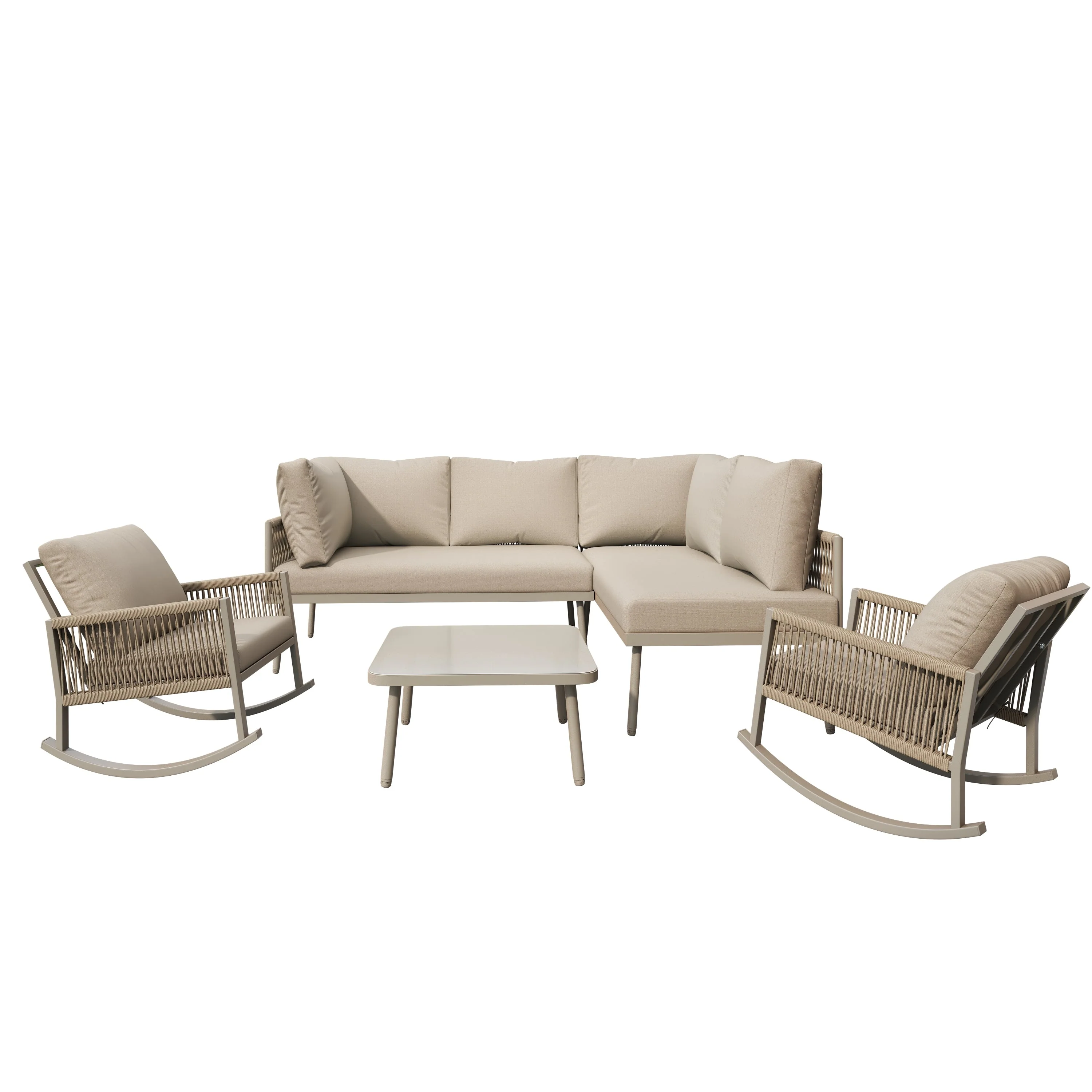 Modular Garden Furniture Set with Rocking Chairs, Corner Sofa and Side Table, Rope Weave - Image 5