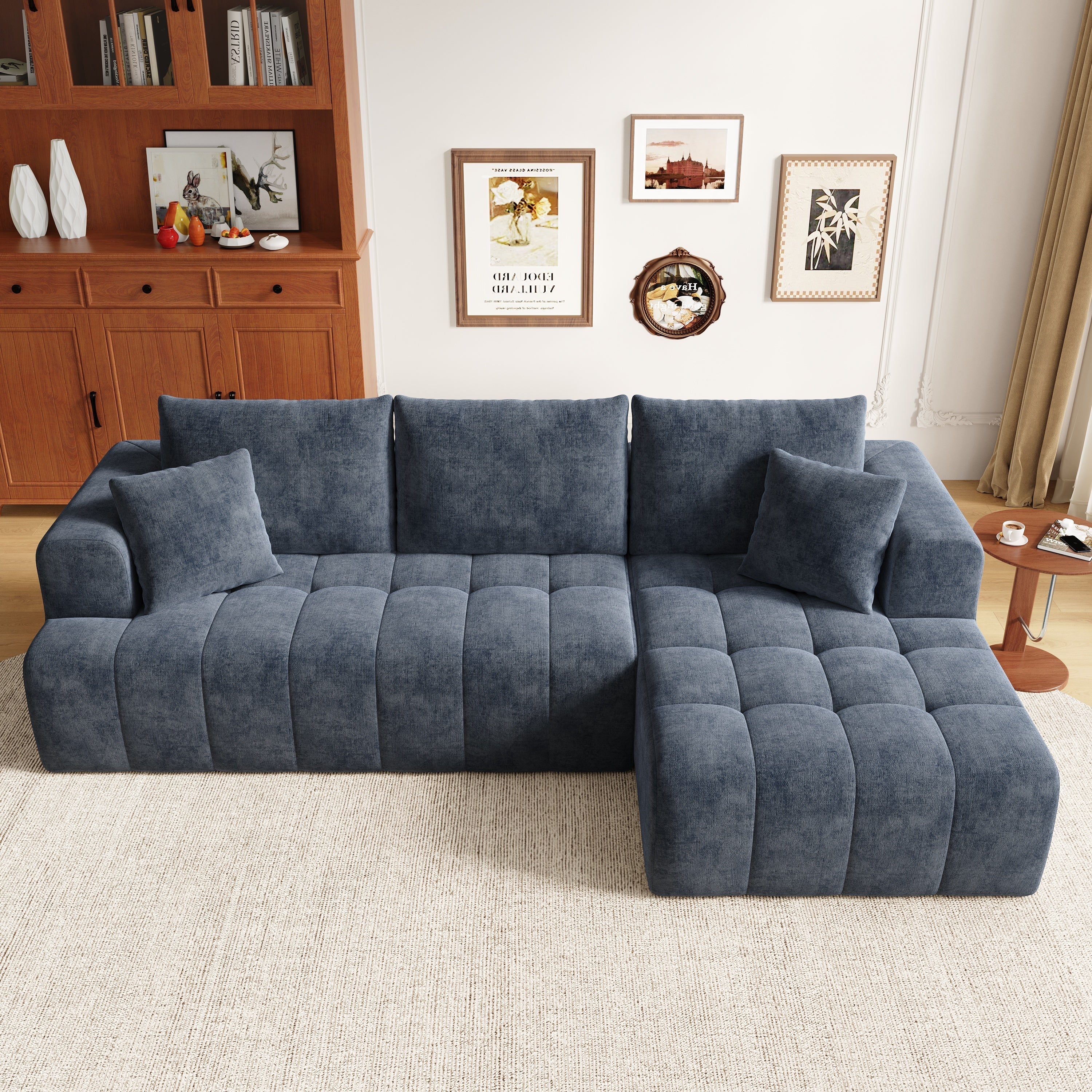 Modular L-shaped Corner Cloud Sofa, Frameless and Freely Combinable, Blue Chenille - Image 2