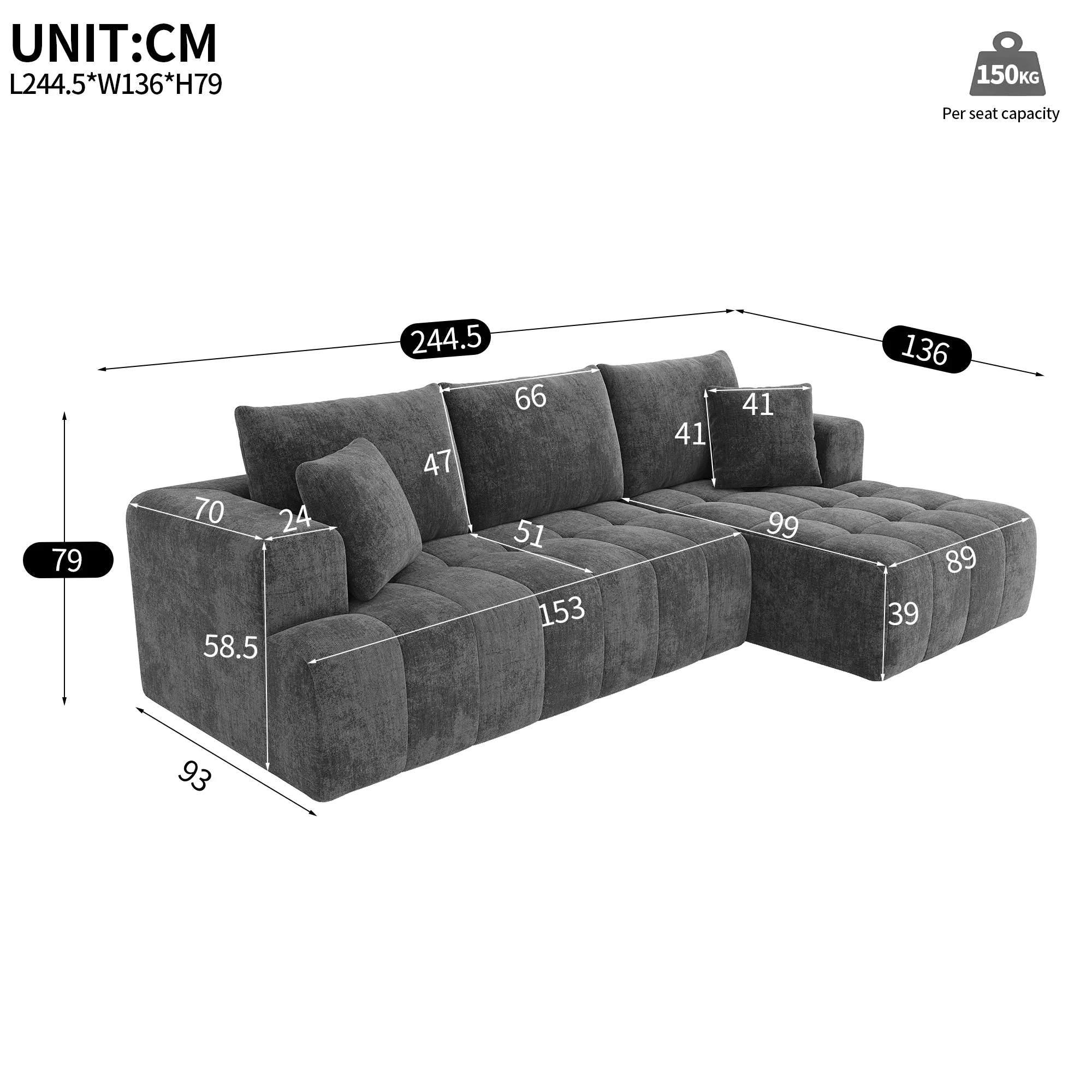 Modular L-shaped Corner Cloud Sofa, Frameless Low-Profile Design, Gray Chenille Fabric - Image 9