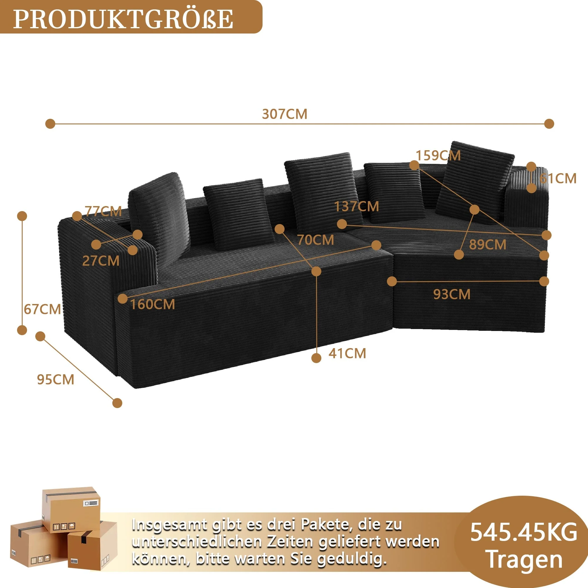 Modular Sofa 312cm Cloud Design Fully Compressed No Assembly - Comfort Fabric - Image 6