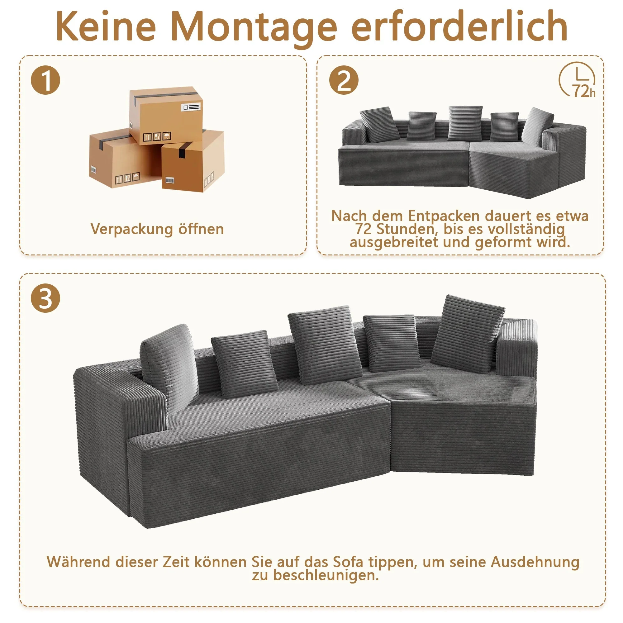 Modular Sofa 312cm Cloud Design No Assembly - Comfort Fabric - Image 2
