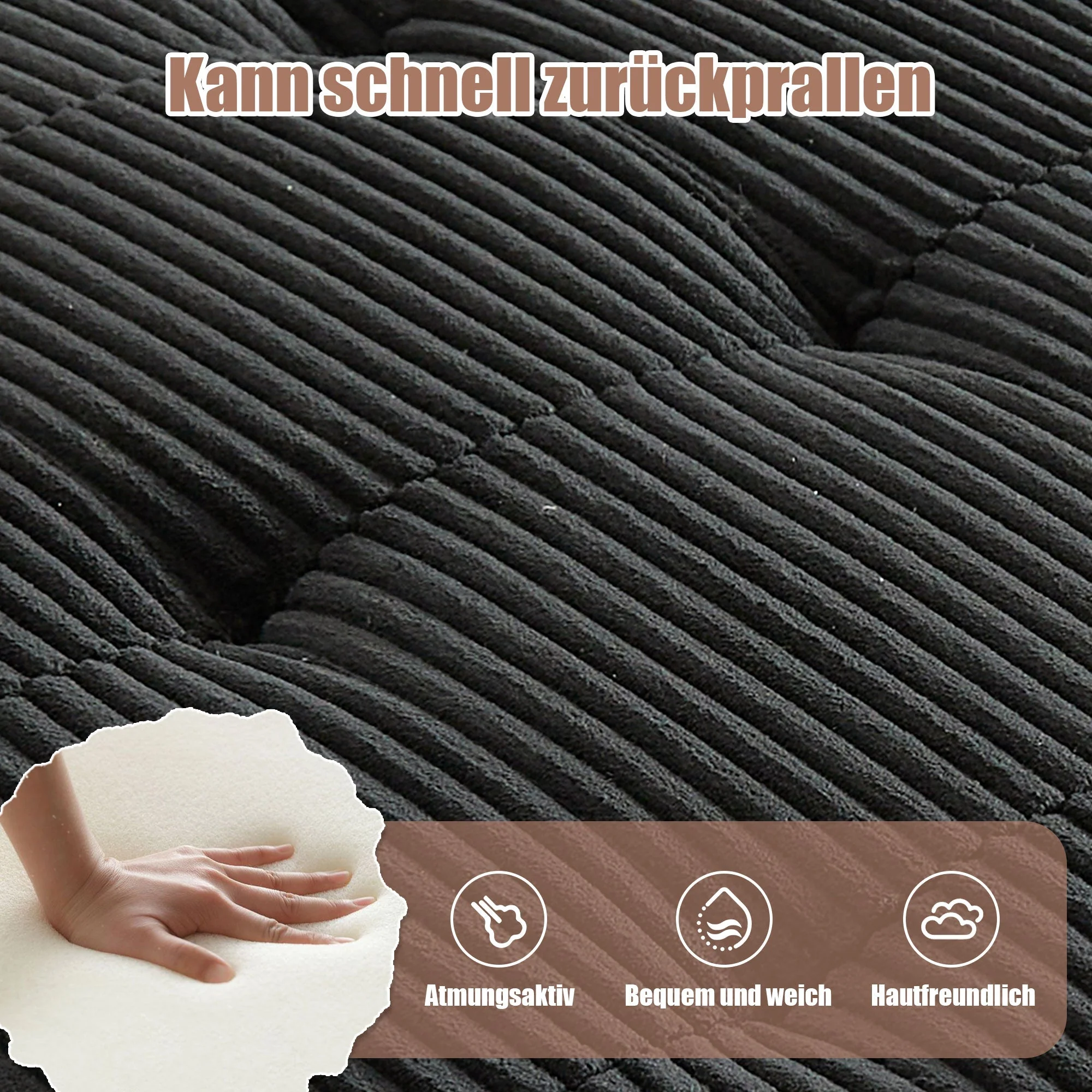 Modular Sofa 6-Seater 308cm, Ergonomic Storage Pockets, Corduroy Black - Image 8