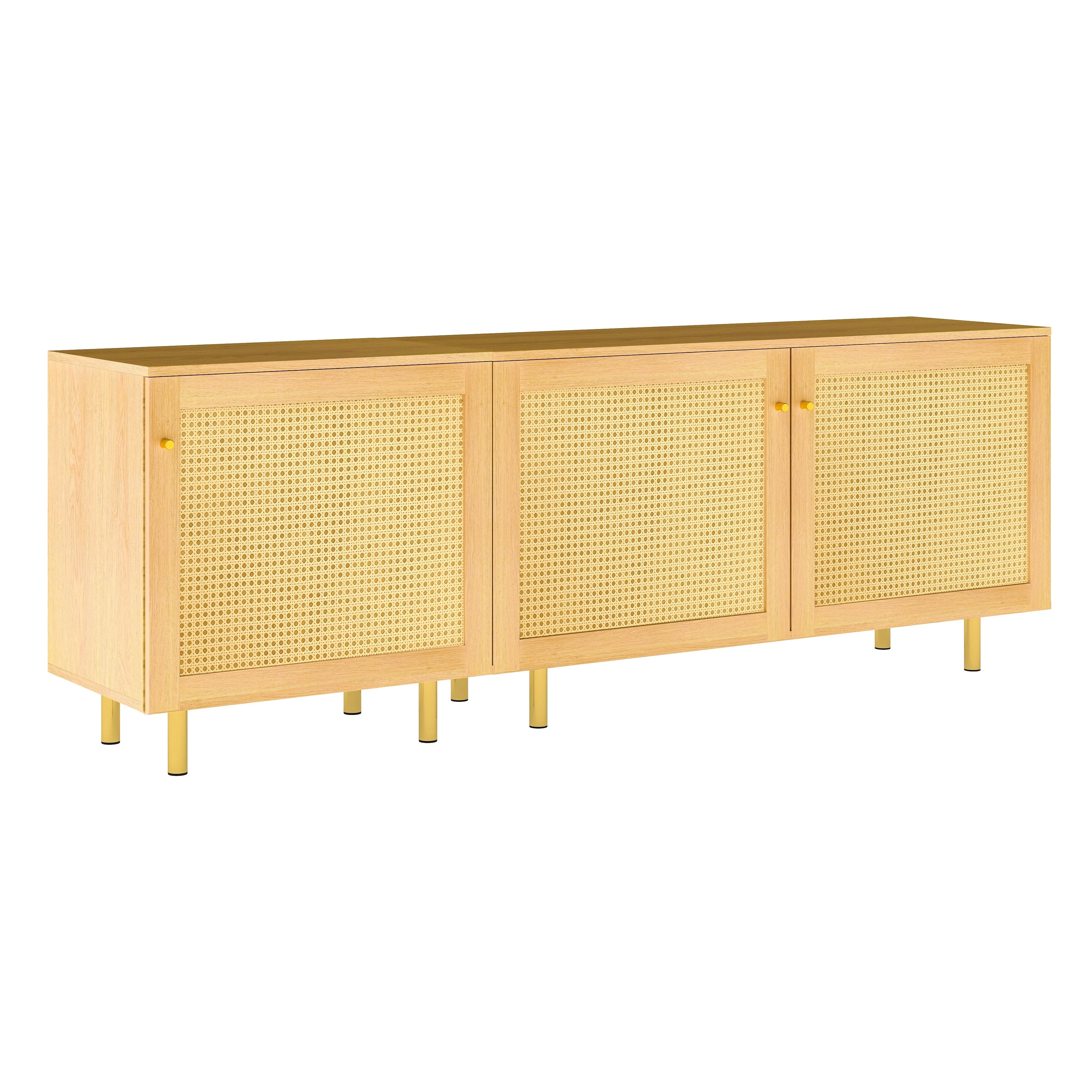 Modular Storage Cabinet Sideboard, 3-Door Rattan Rustic 180cm, Natural Wood Look - Image 3