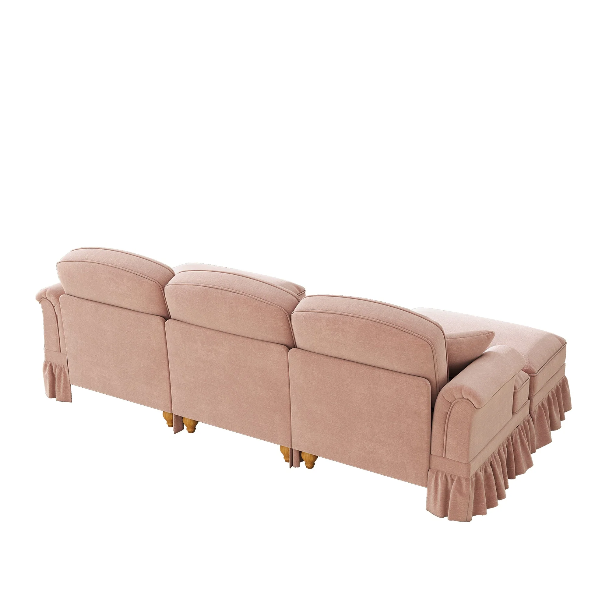 Modular U-Shaped Chenille Sofa, Movable Ottoman, Ruffled Apron - Pink - Image 8
