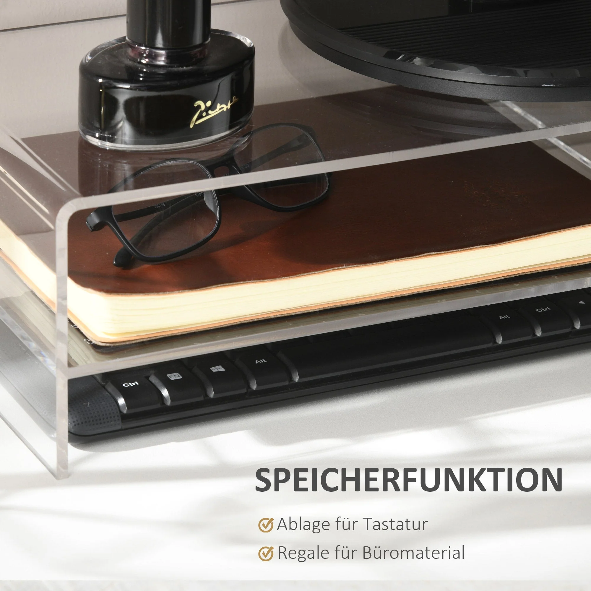 Monitor Stand with Keyboard Compartment 2 Tiers for 24 Inch - Transparent Acrylic - Image 5
