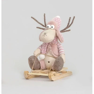 Moose on Sledge Pink 32cm