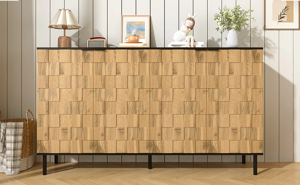Mosaic Sideboard, 2-Door Storage Cabinet with Metal Feet, Wood-Look Chipboard - Image 7