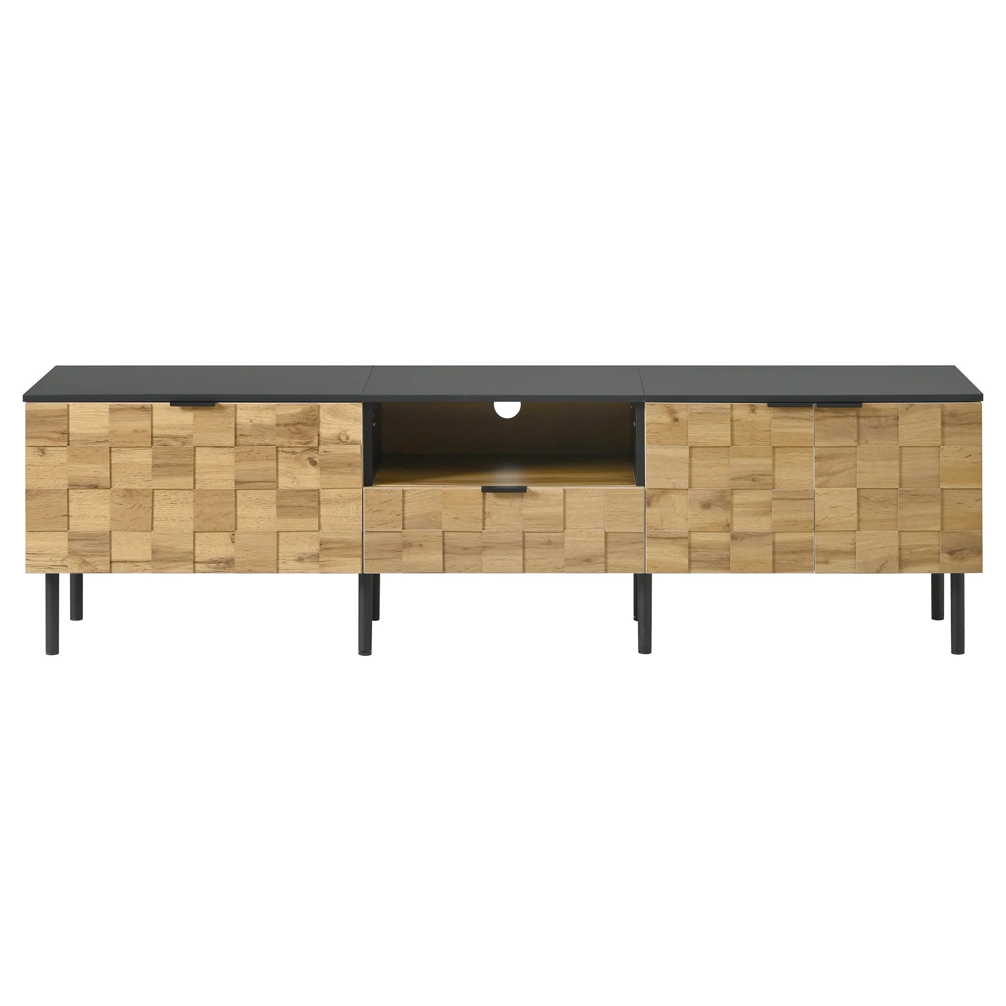 Mosaic TV Cabinet with 2-Door Drawer and Open Compartment, Wood Look Chipboard - Image 9