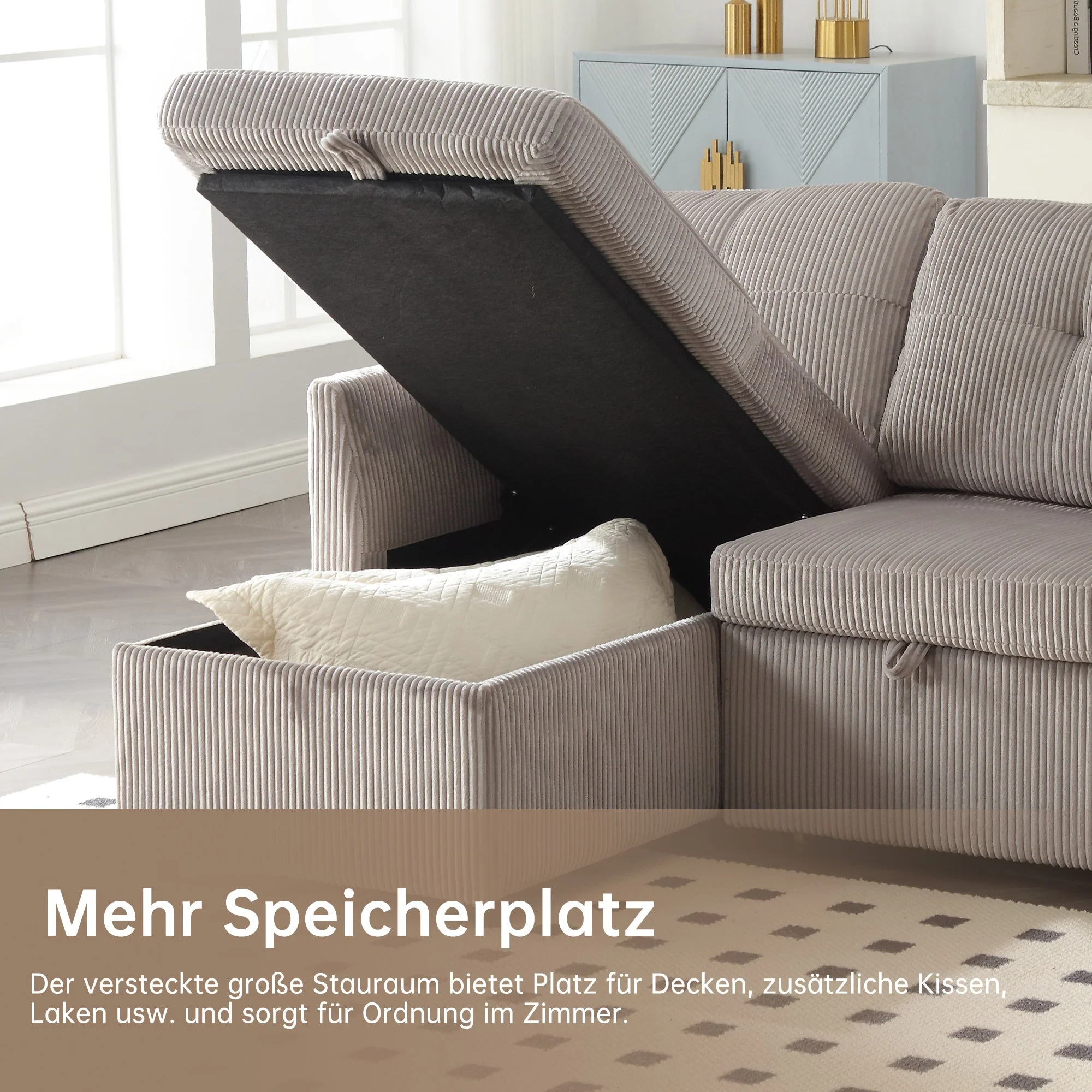 Multi-functional Sofa Bed, Modular L-Shaped Sectional with Storage and Pull-out Bed - Image 6