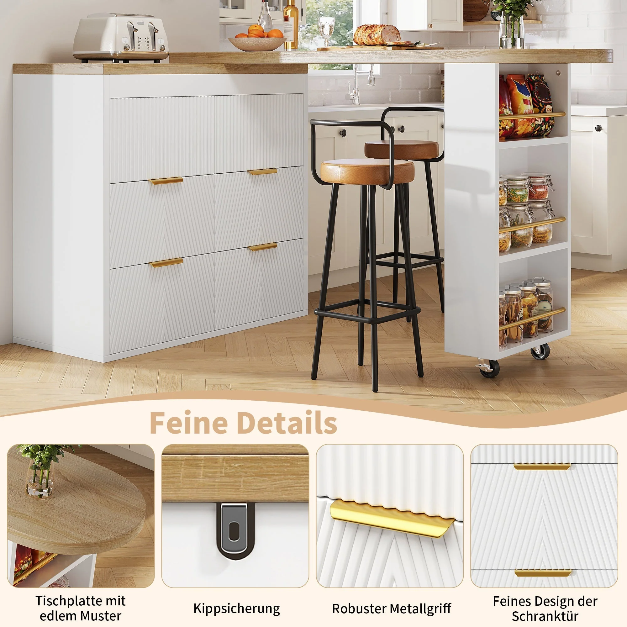 Multifunctional Bar Table with 6 Drawers and 360 Degree Rotation, White - Image 7