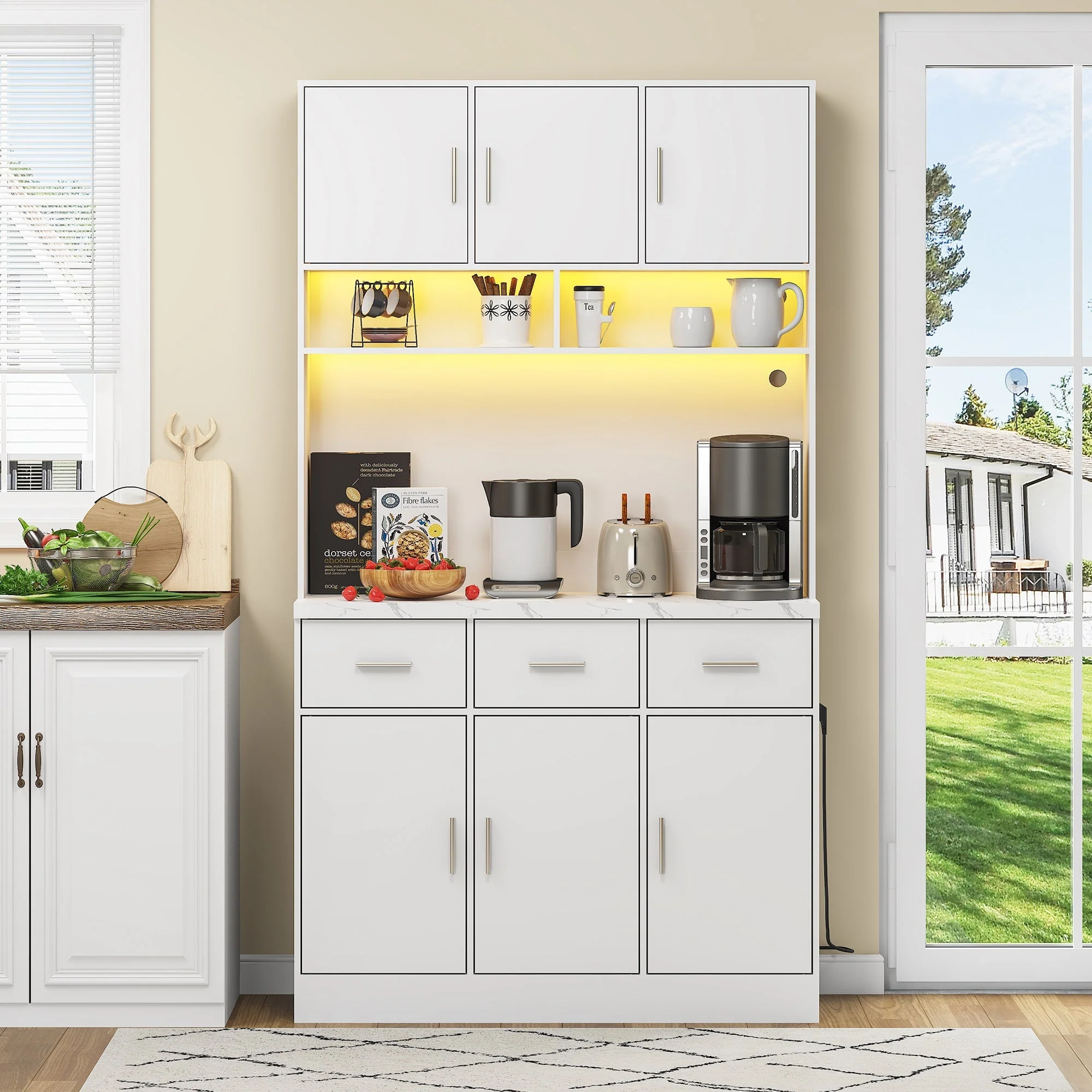 Multifunctional Buffet 100x40x180cm LED App Control Drawers Shelves Power Outlets - Image 3