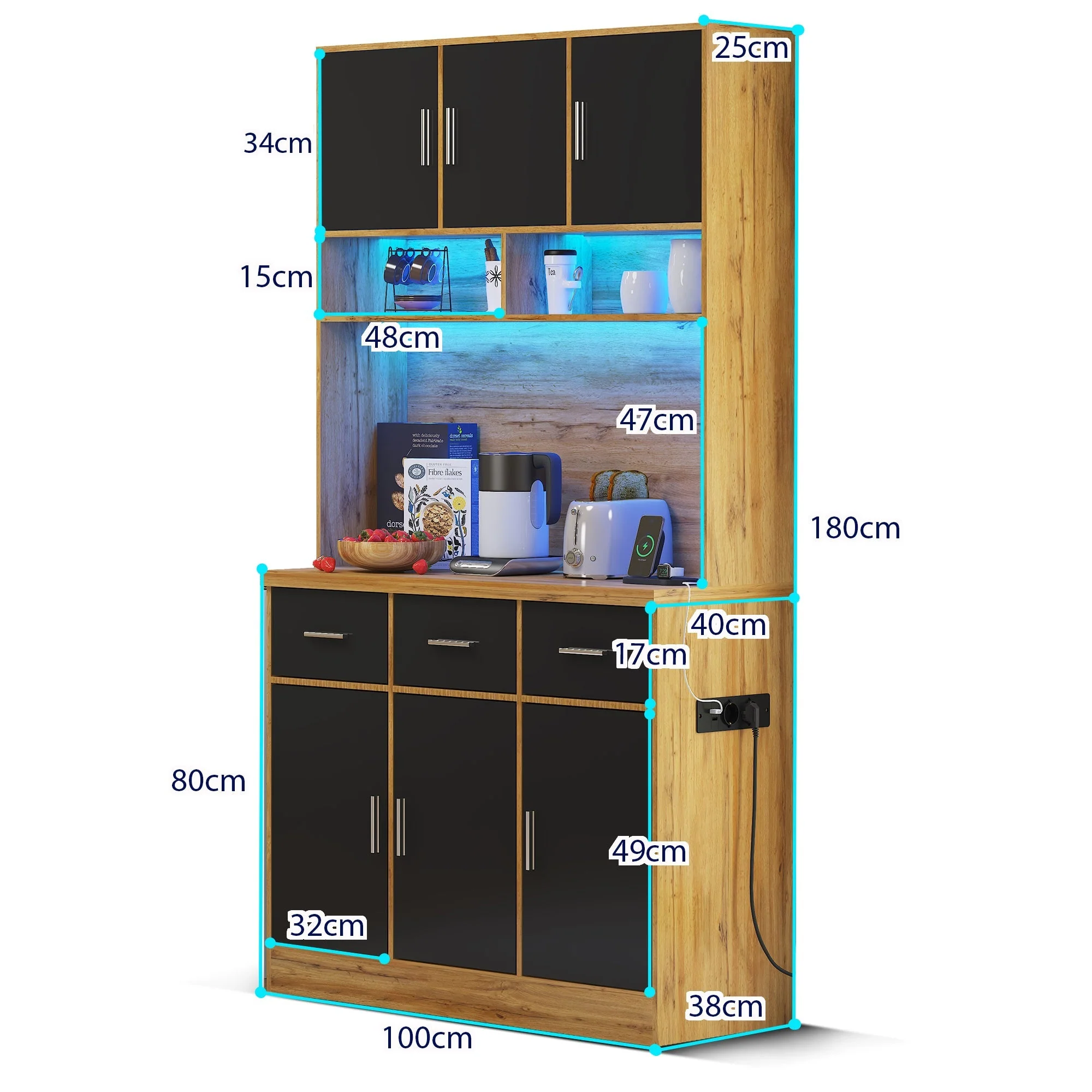Multifunctional Buffet 100x40x180cm with LED, App Control, Drawers & Power Outlets - Image 20