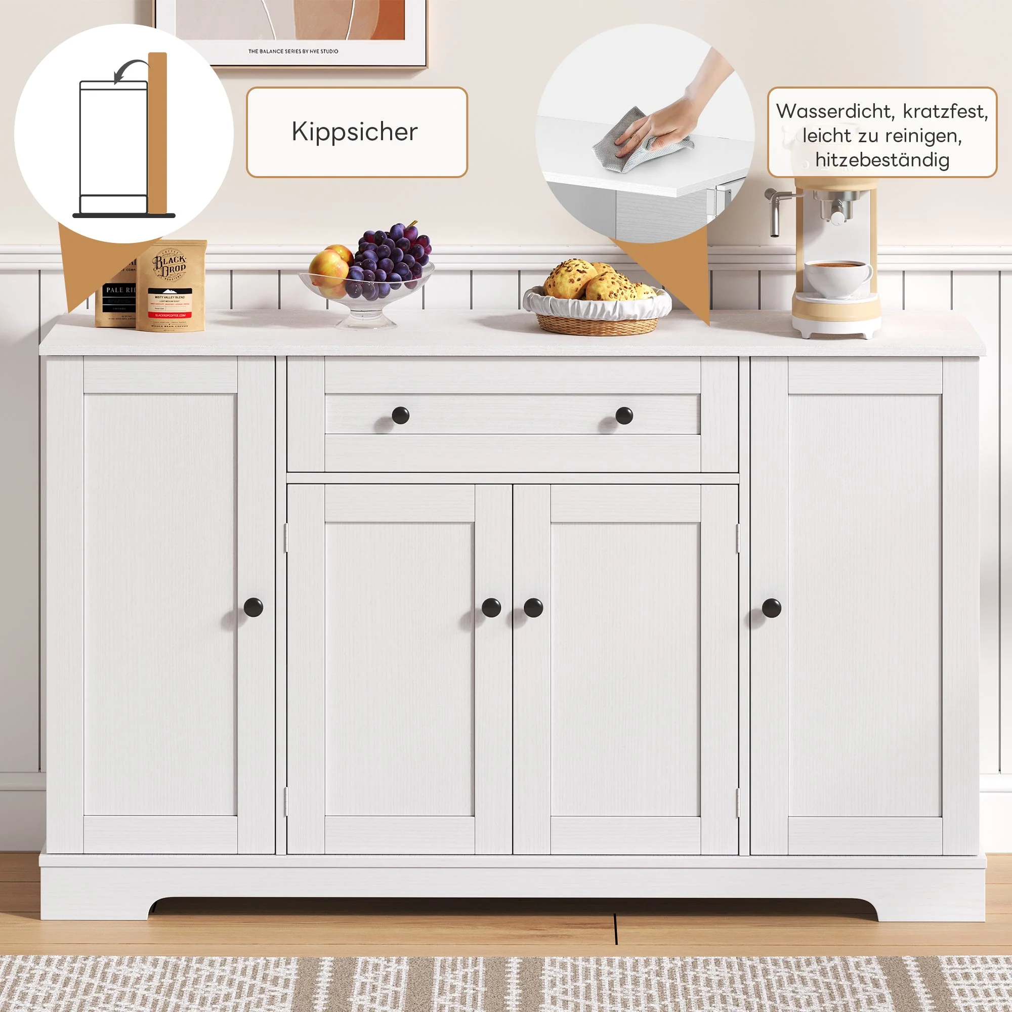 Multifunctional Buffet 138cm Sideboard Drawer Adjustable Shelves - Image 4