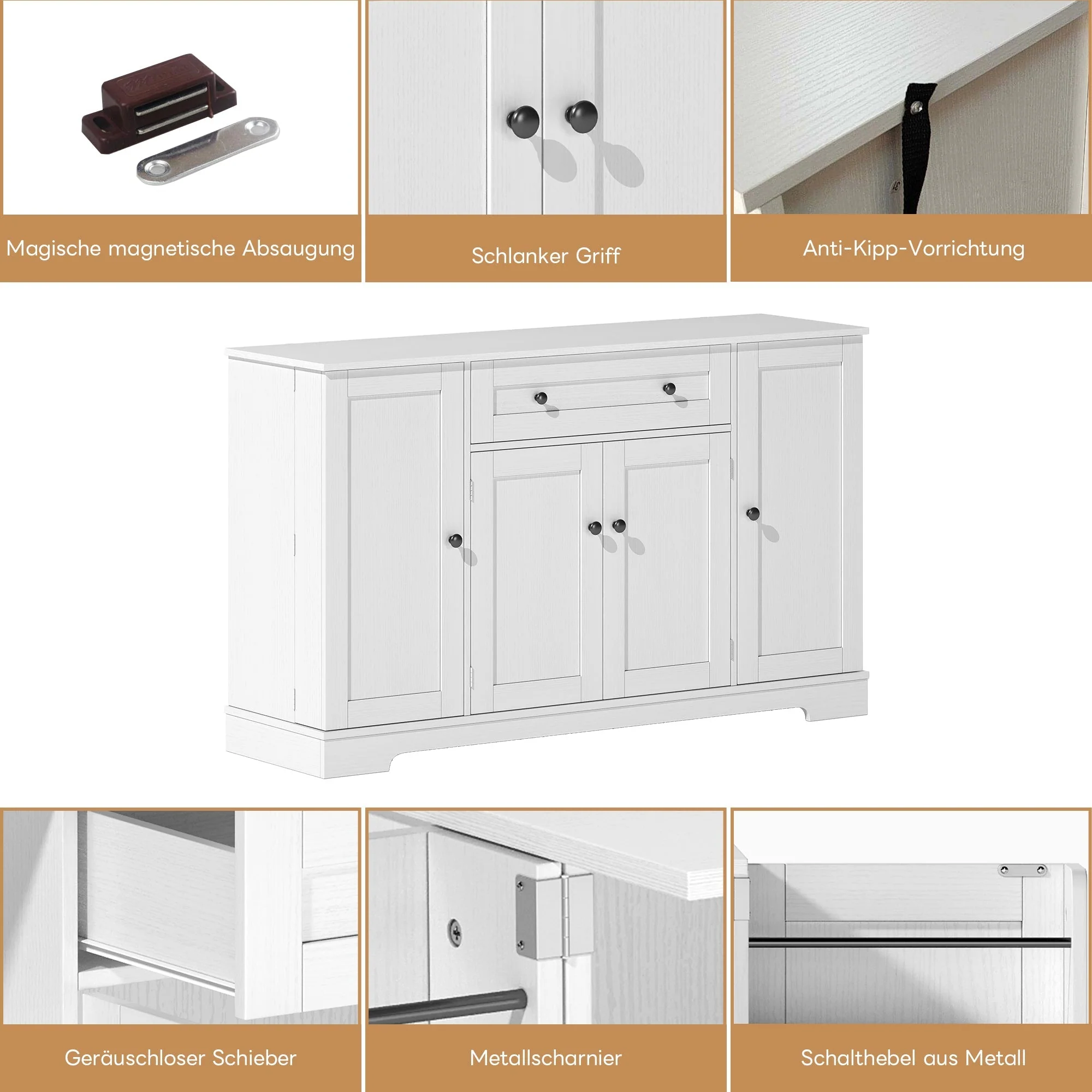 Multifunctional Buffet 138cm Sideboard Drawer Adjustable Shelves - Image 5