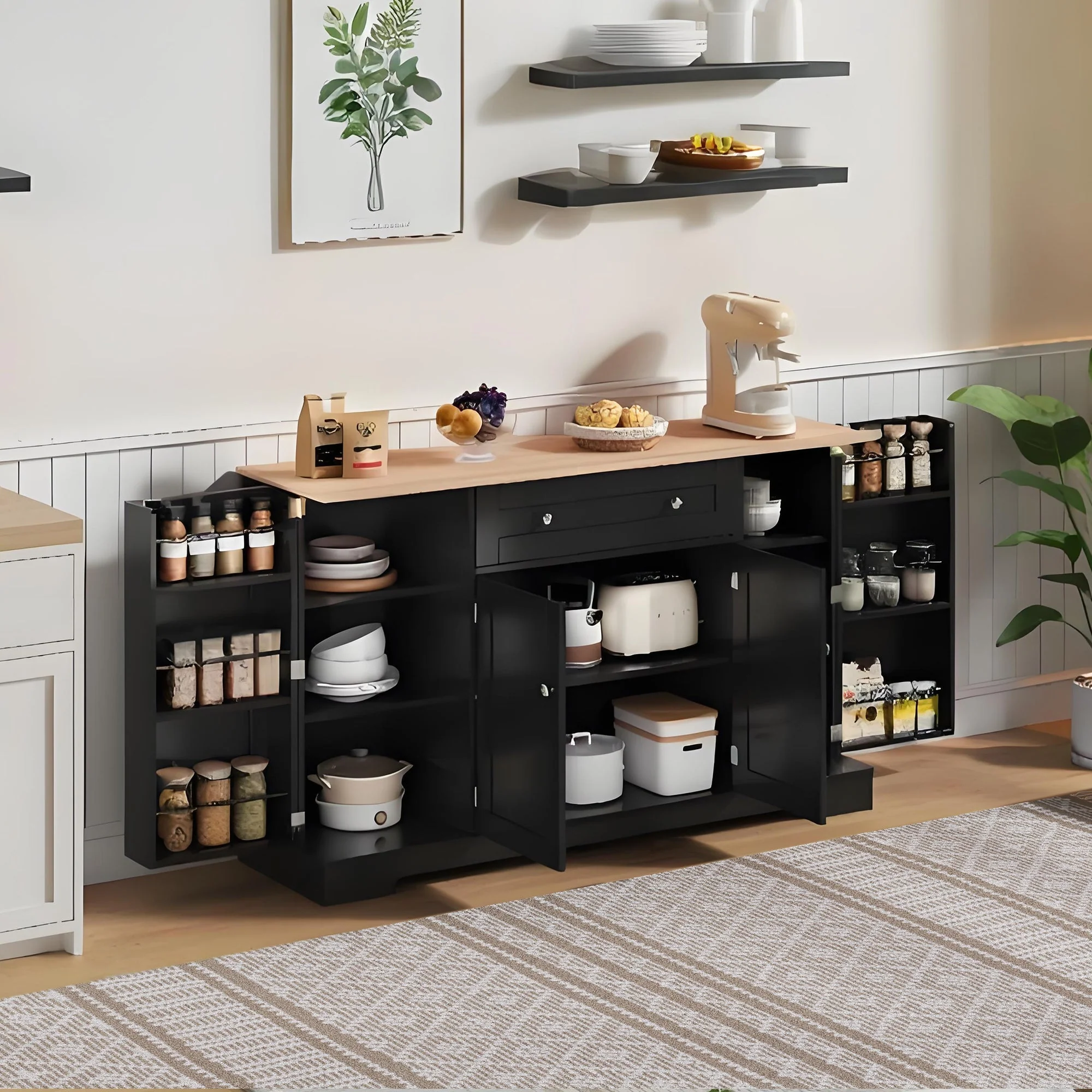 Multifunctional Buffet 138cm with Drawer & Adjustable Shelves - Image 2