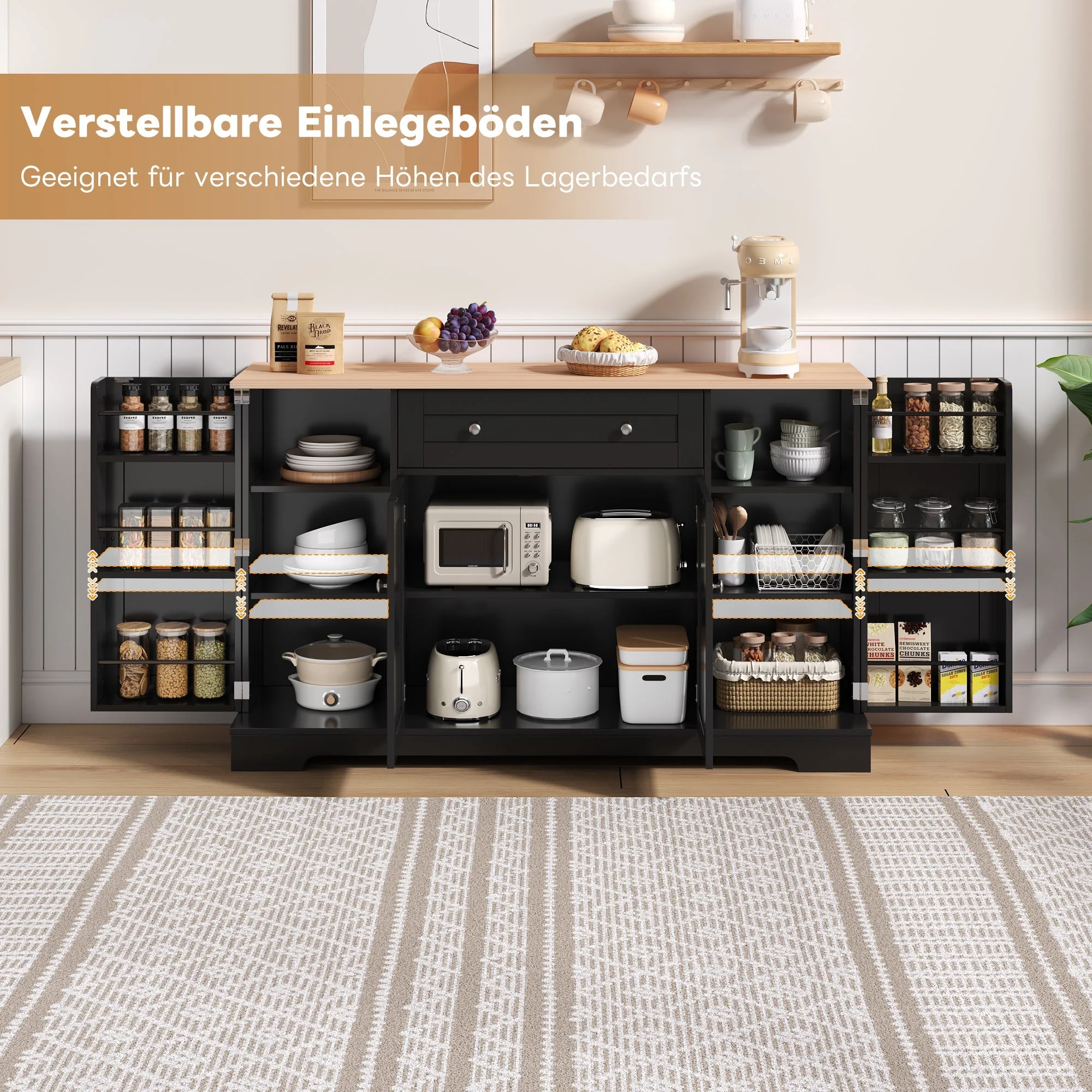 Multifunctional Buffet 138cm with Drawer & Adjustable Shelves - Image 7