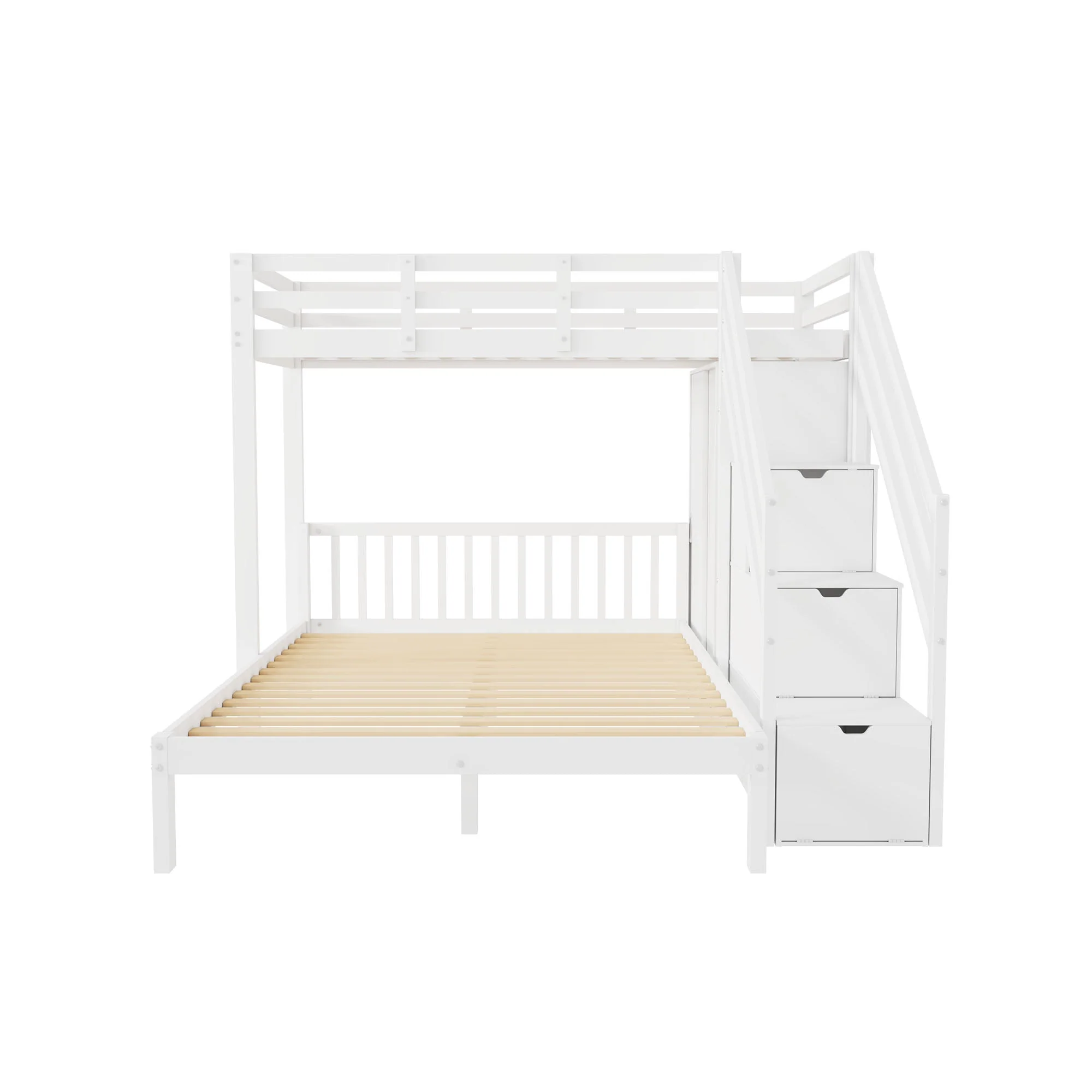 Multifunctional Bunk Bed with Wardrobe and Storage Stairs, 90x200cm and 140x200cm, White Solid Wood and MDF - Image 10