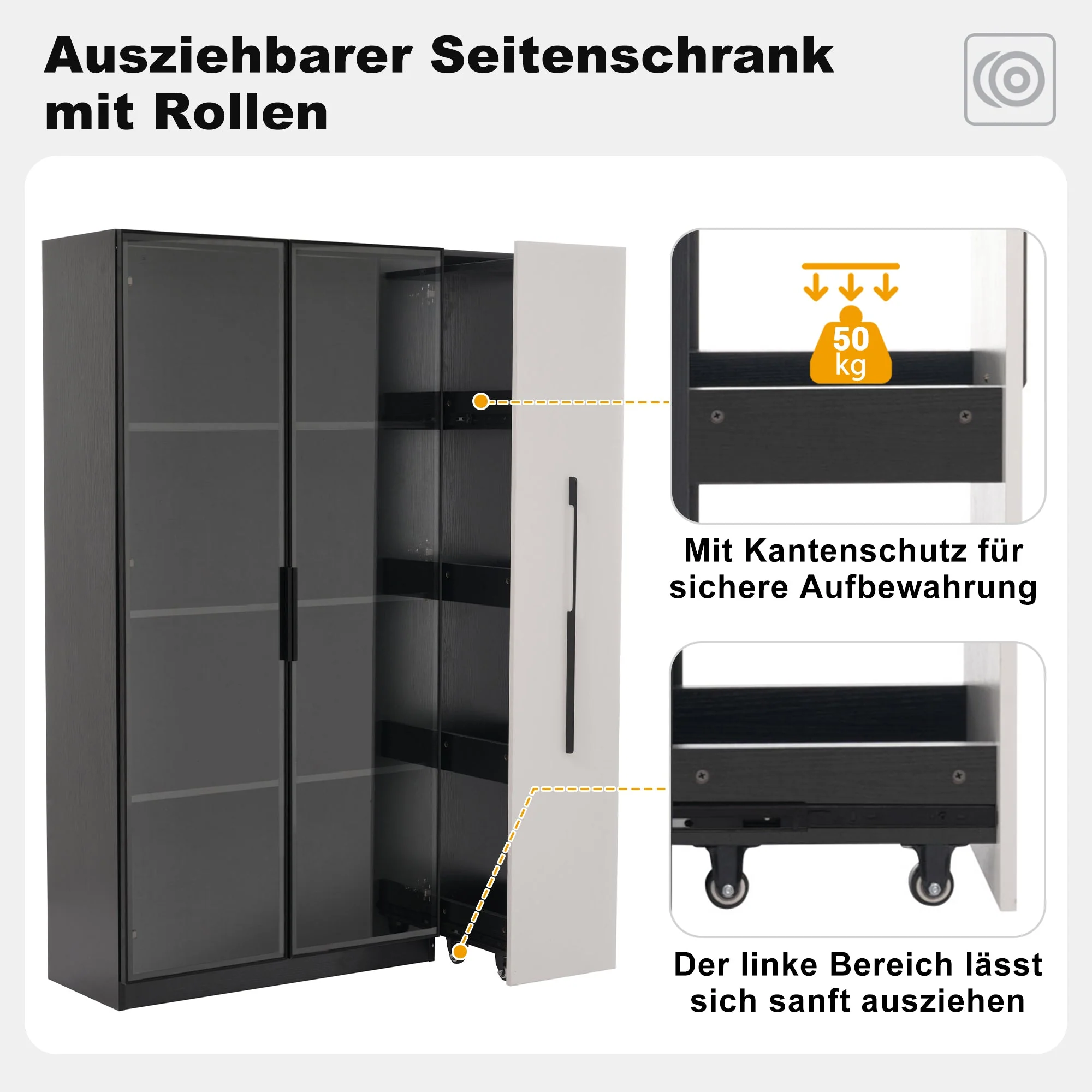 Multifunctional Cabinet 110.5x160cm Display LED Rolling Drawer, White/Black - Image 7