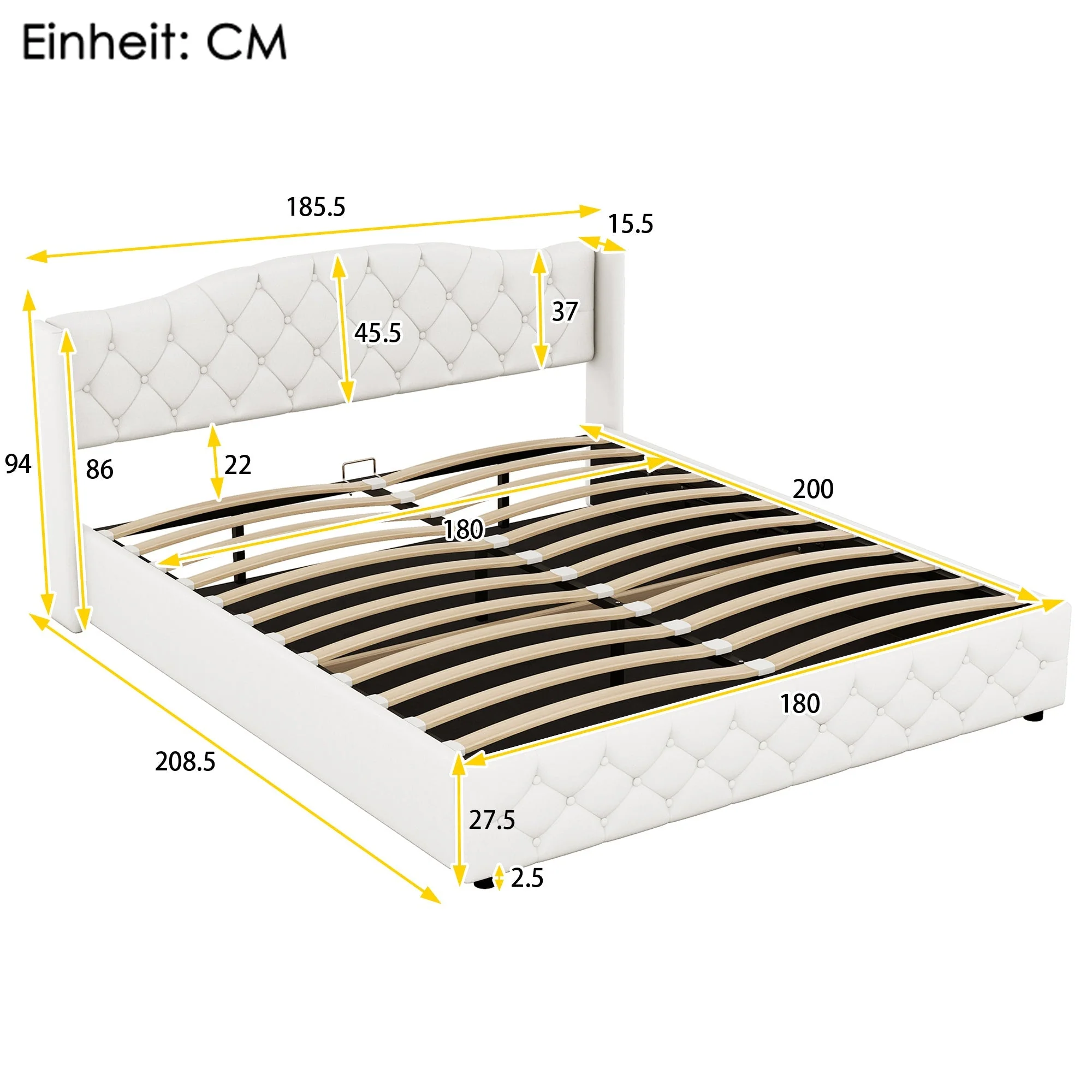 Multifunctional Flat Bed with Hydraulic Storage, 180 x 200, Beige - Image 5