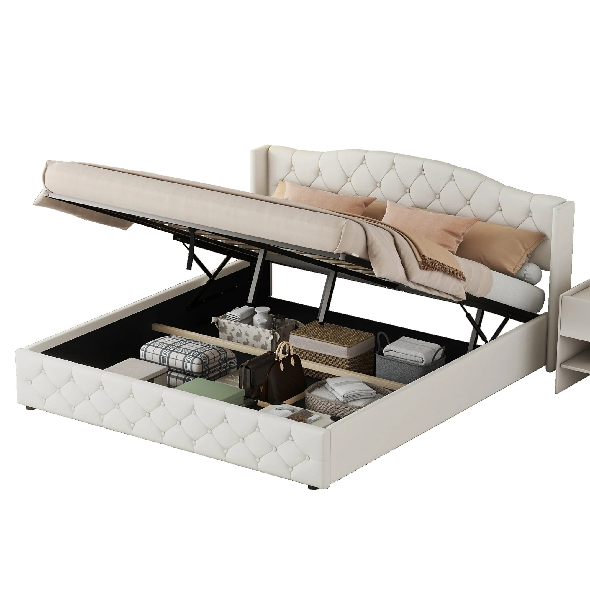 Multifunctional Flat Bed with Hydraulic Storage, 180 x 200, Beige - Image 6