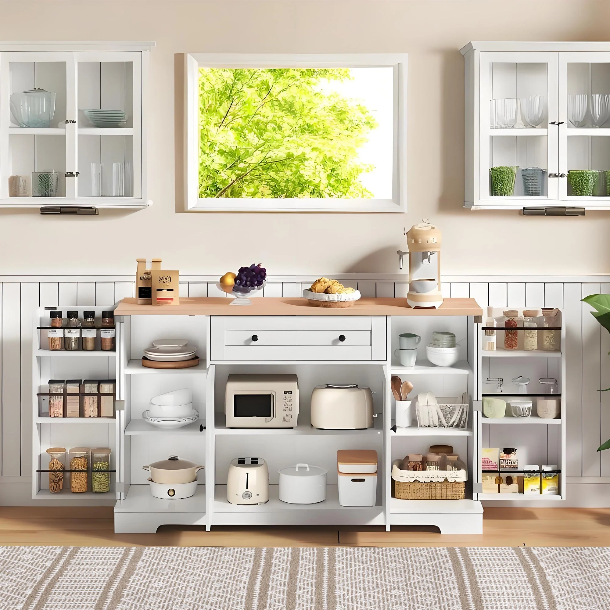 Multifunctional Kitchen Buffet 138cm Drawer Adjustable Shelves - Image 8