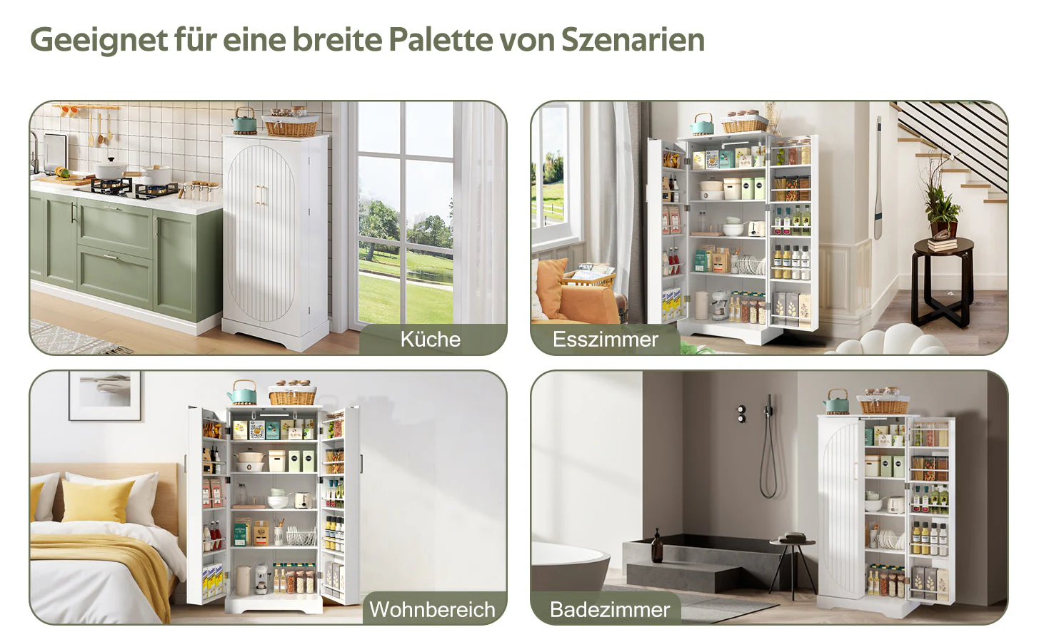 Multifunctional Kitchen Cabinet with LED Sensor Light and Adjustable Shelves, White - Image 10