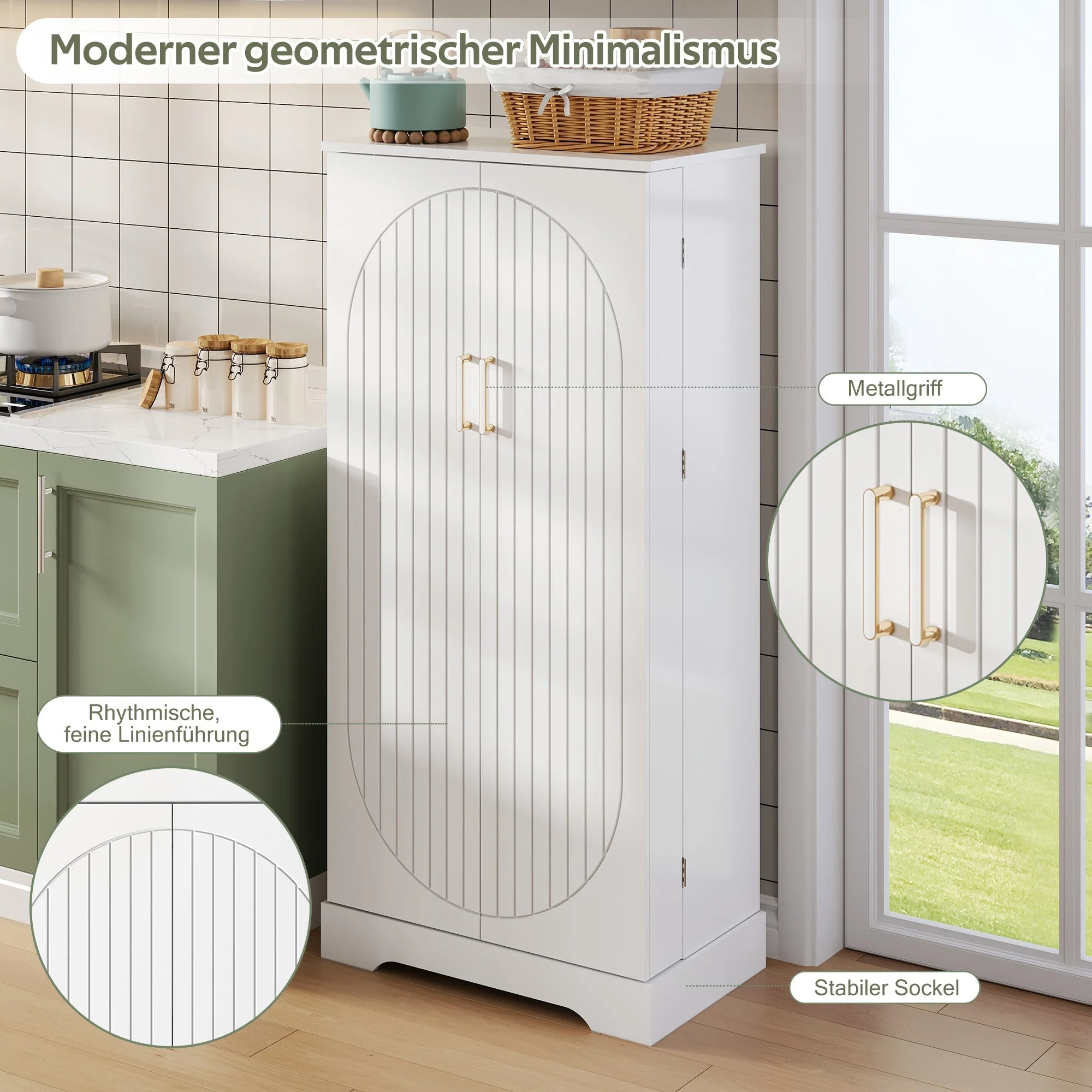 Multifunctional Kitchen Cabinet with LED Sensor Light and Adjustable Shelves, White - Image 7